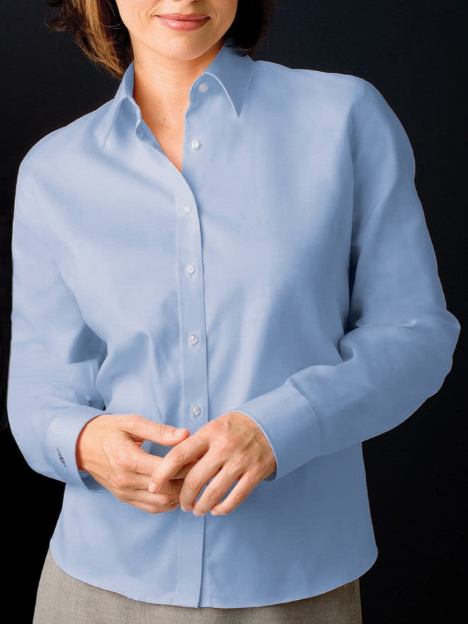 Light blue Non-Iron Long Sleeve Pinpoint Oxford Shirt by John Forsythe Shirt Company, classic button-down design.