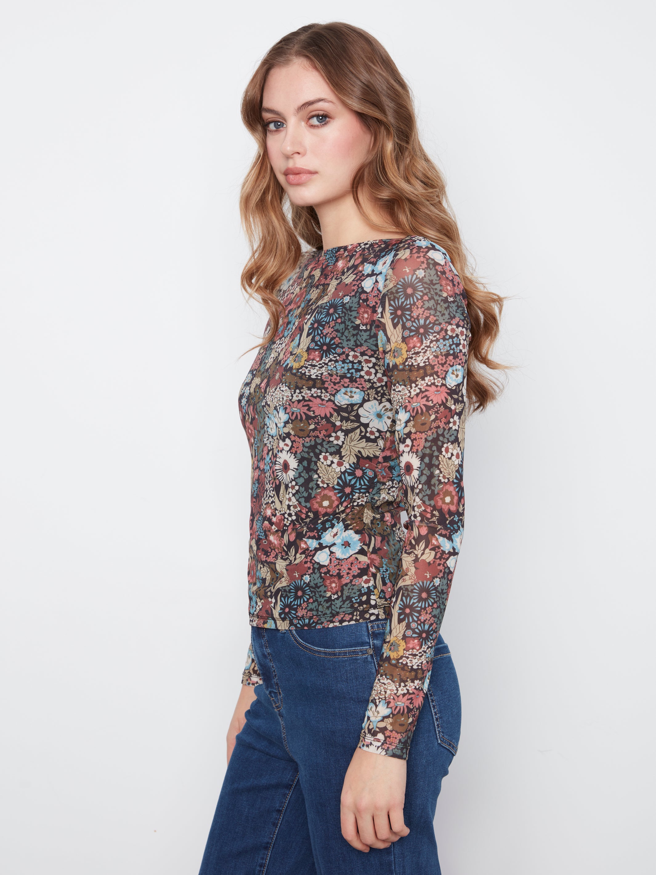 Charlie B Bouquet of Flowers Mesh Top