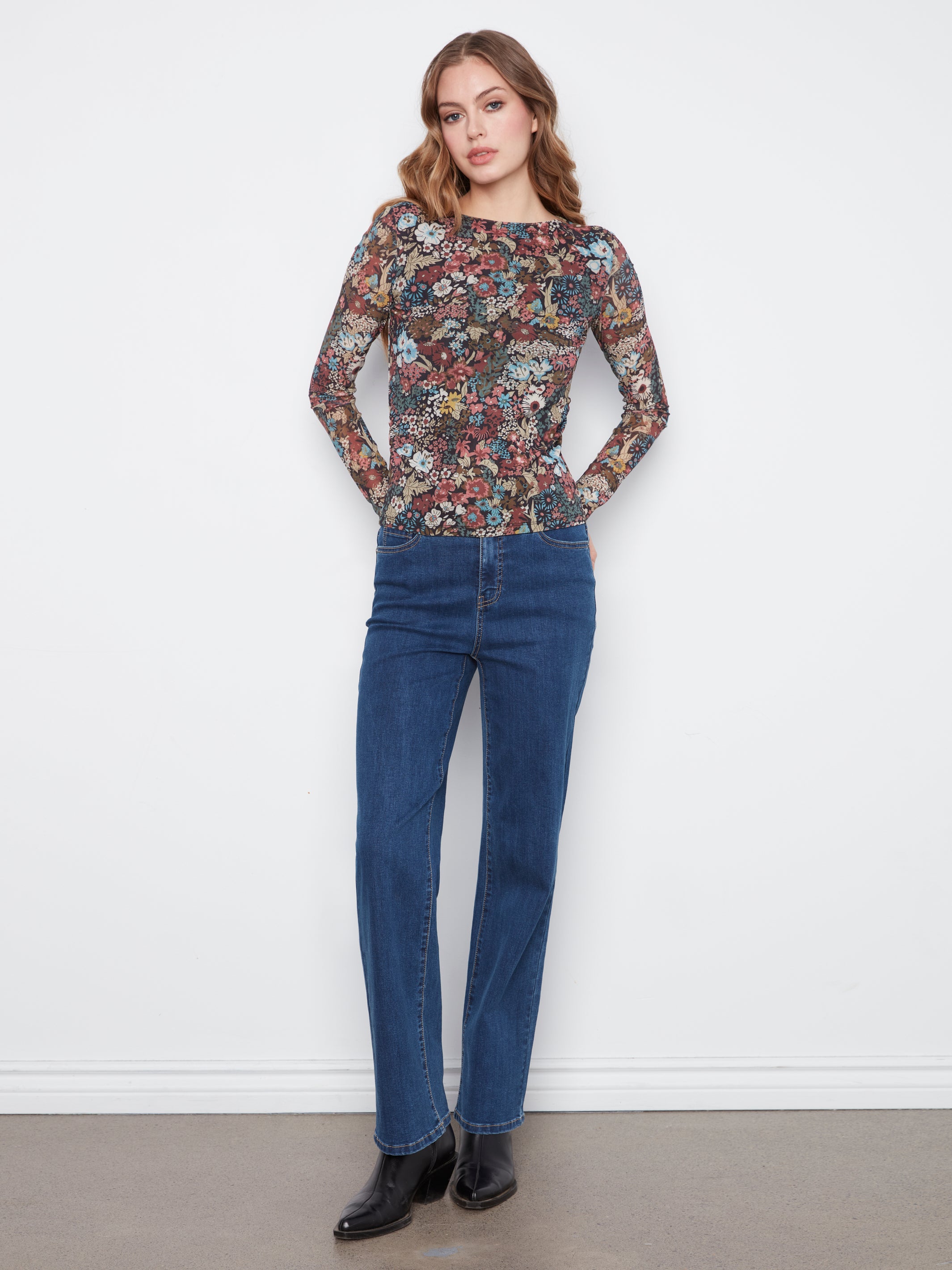 Charlie B Bouquet of Flowers Mesh Top