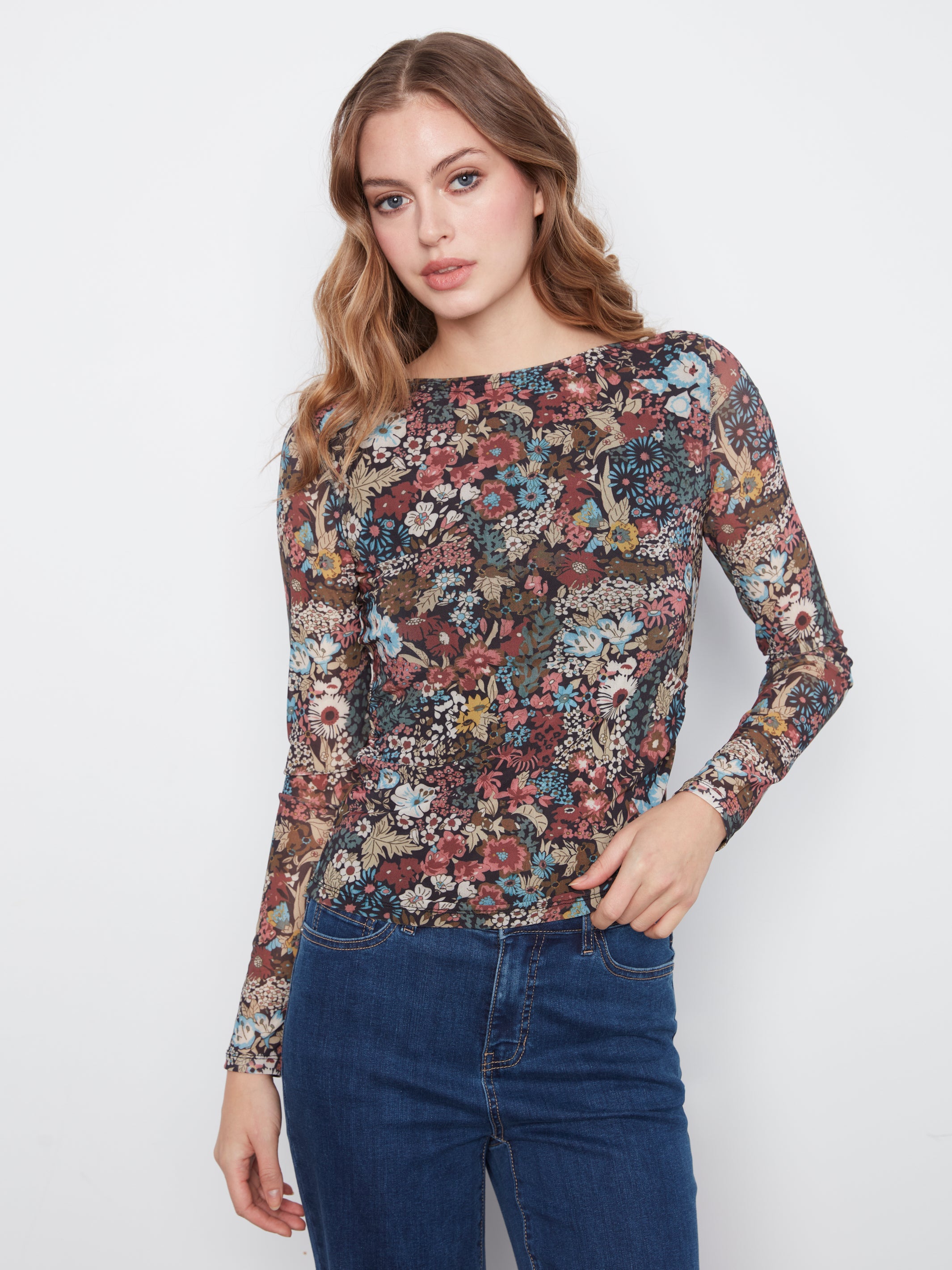 Charlie B Bouquet of Flowers Mesh Top