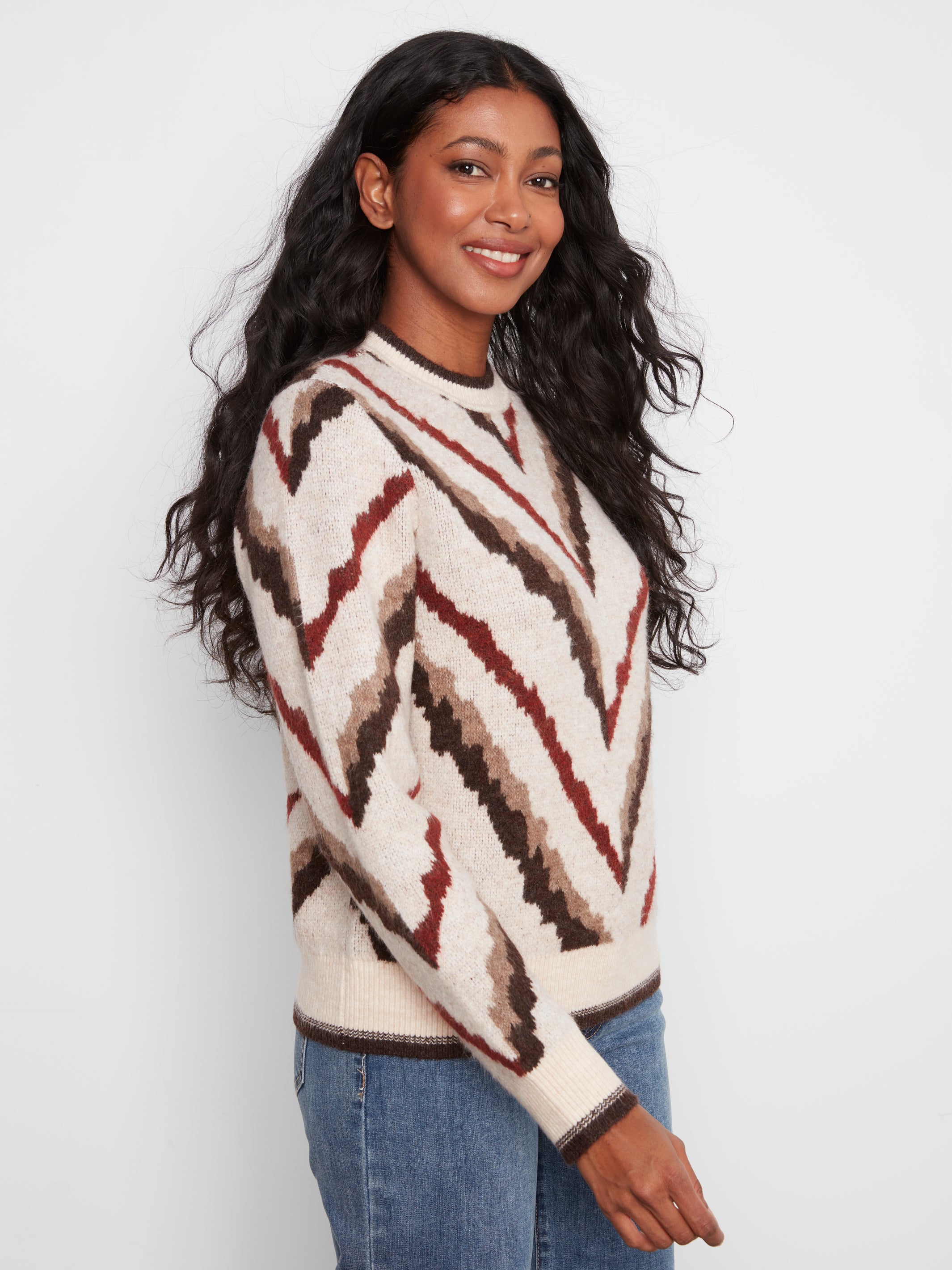 Charlie B Harvest Glow Arrow Jacquard Crew Neck Sweater