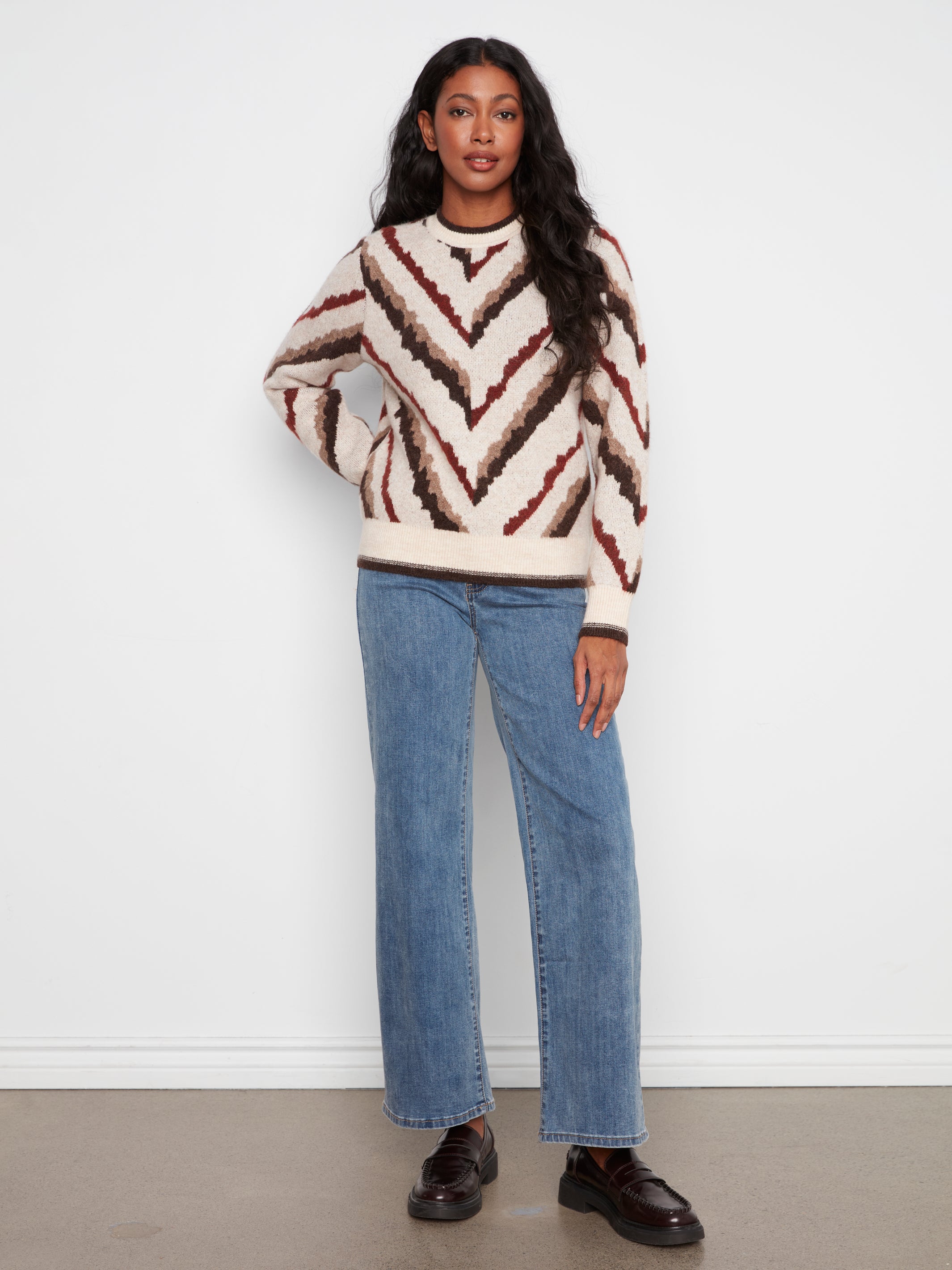 Charlie B Harvest Glow Arrow Jacquard Crew Neck Sweater