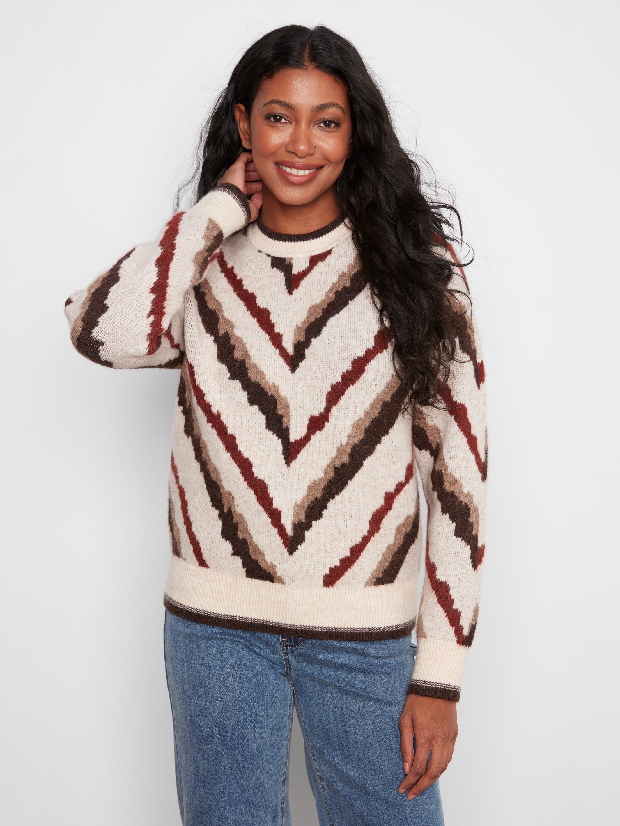 Charlie B Harvest Glow Arrow Jacquard Crew Neck Sweater
