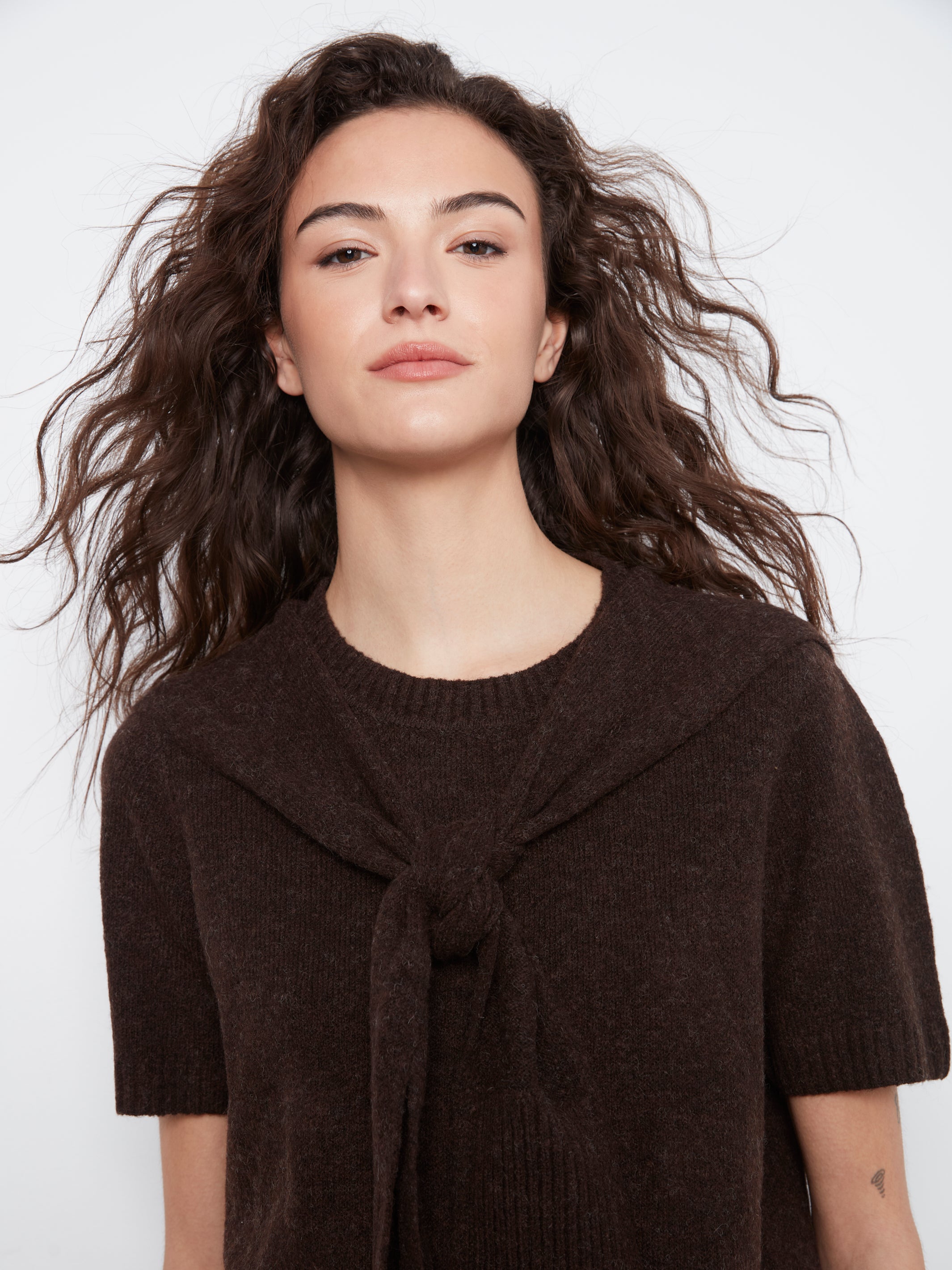 Charlie B Over the Shoulder Short Sleeve Crew Neck Sweater