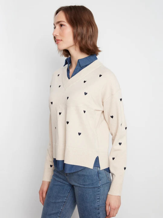 Charlie B All-Over Heart Denim 2-in-1 Shirt