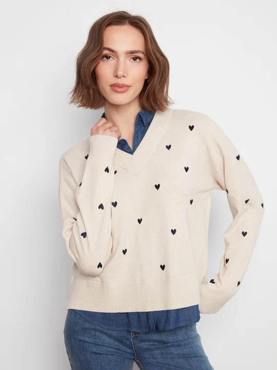 Charlie B All-Over Heart Denim 2-in-1 Shirt