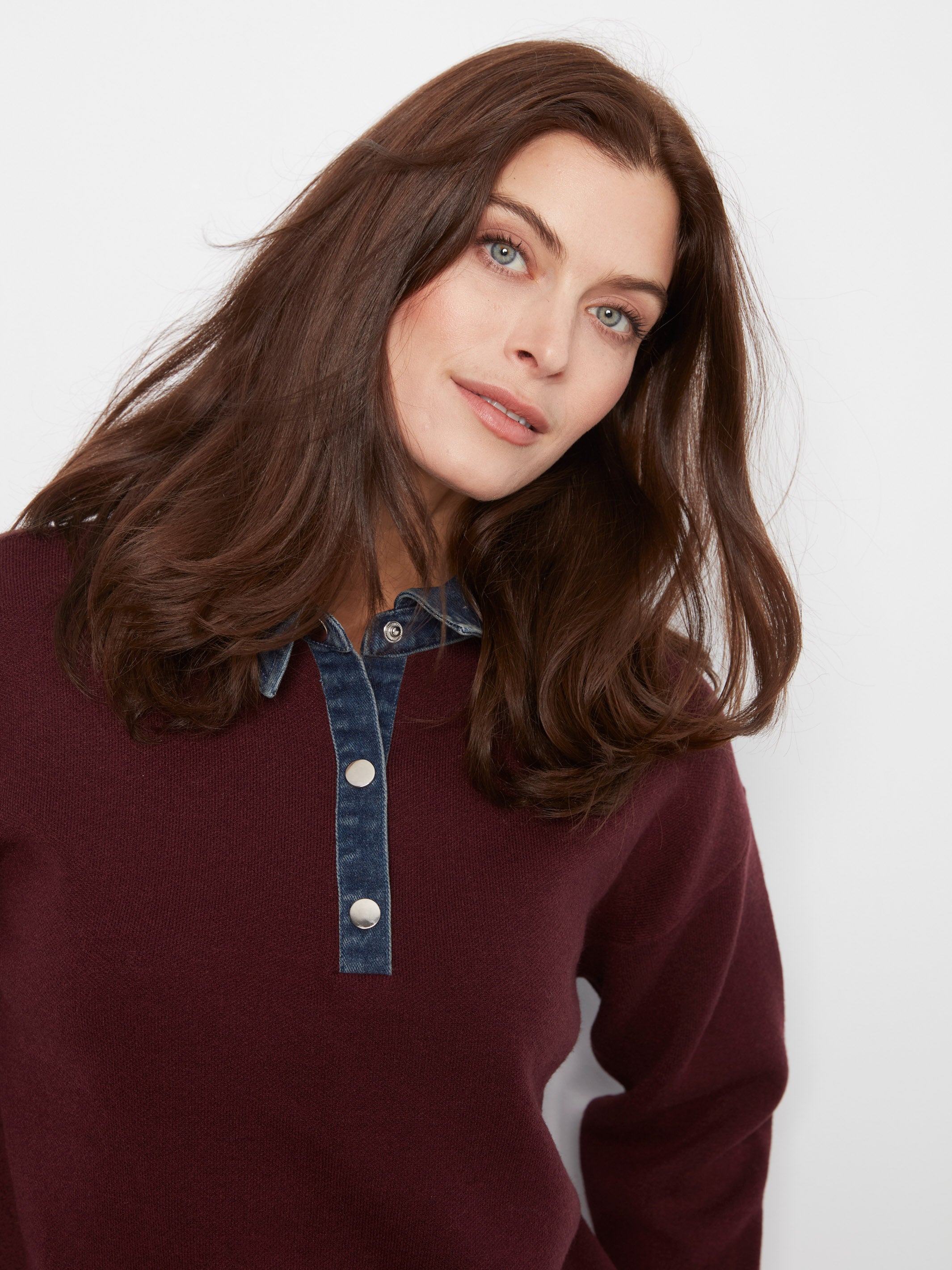Charlie B Cool Enough Denim Collar Sweater