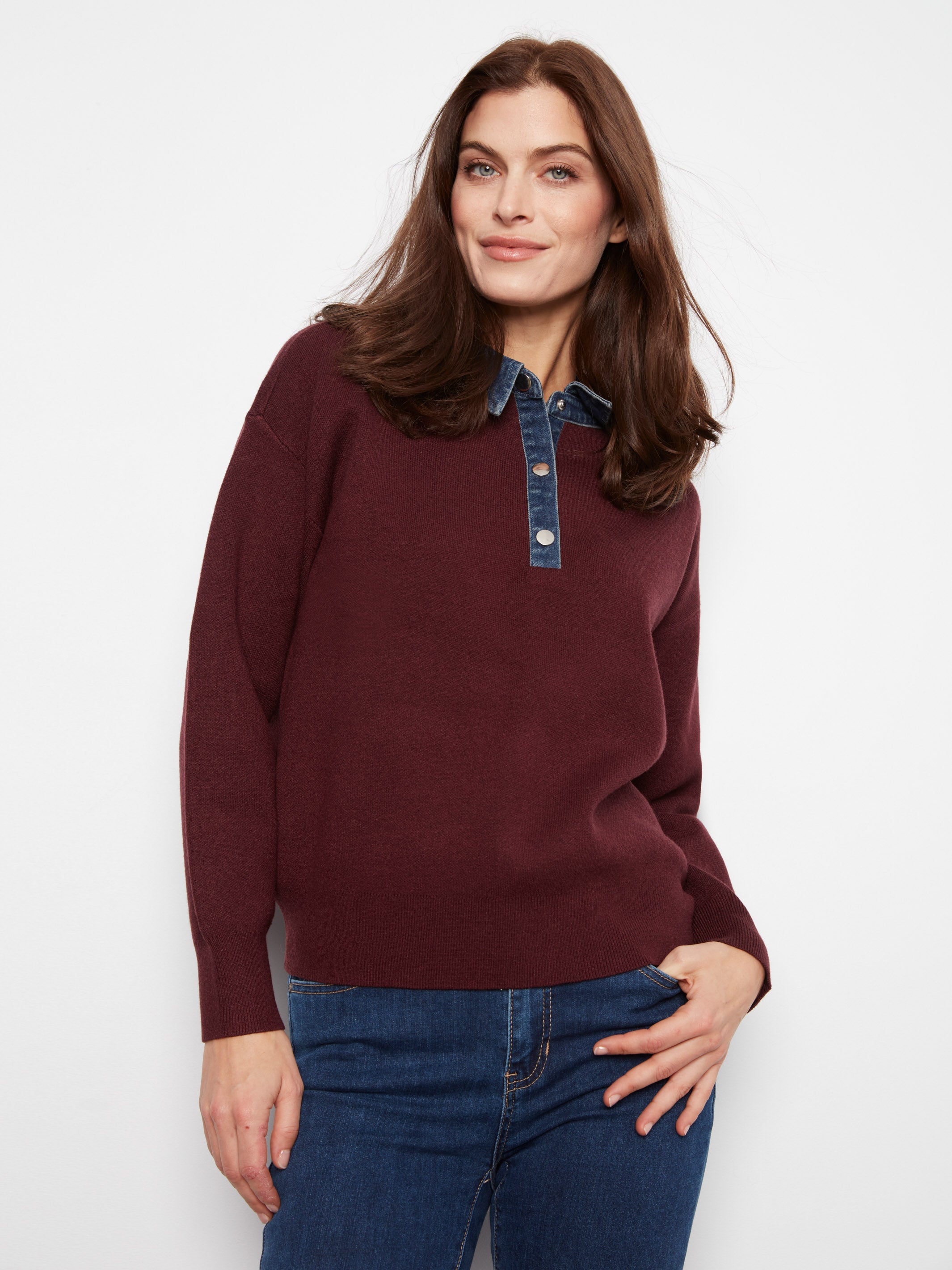 Charlie B Cool Enough Denim Collar Sweater
