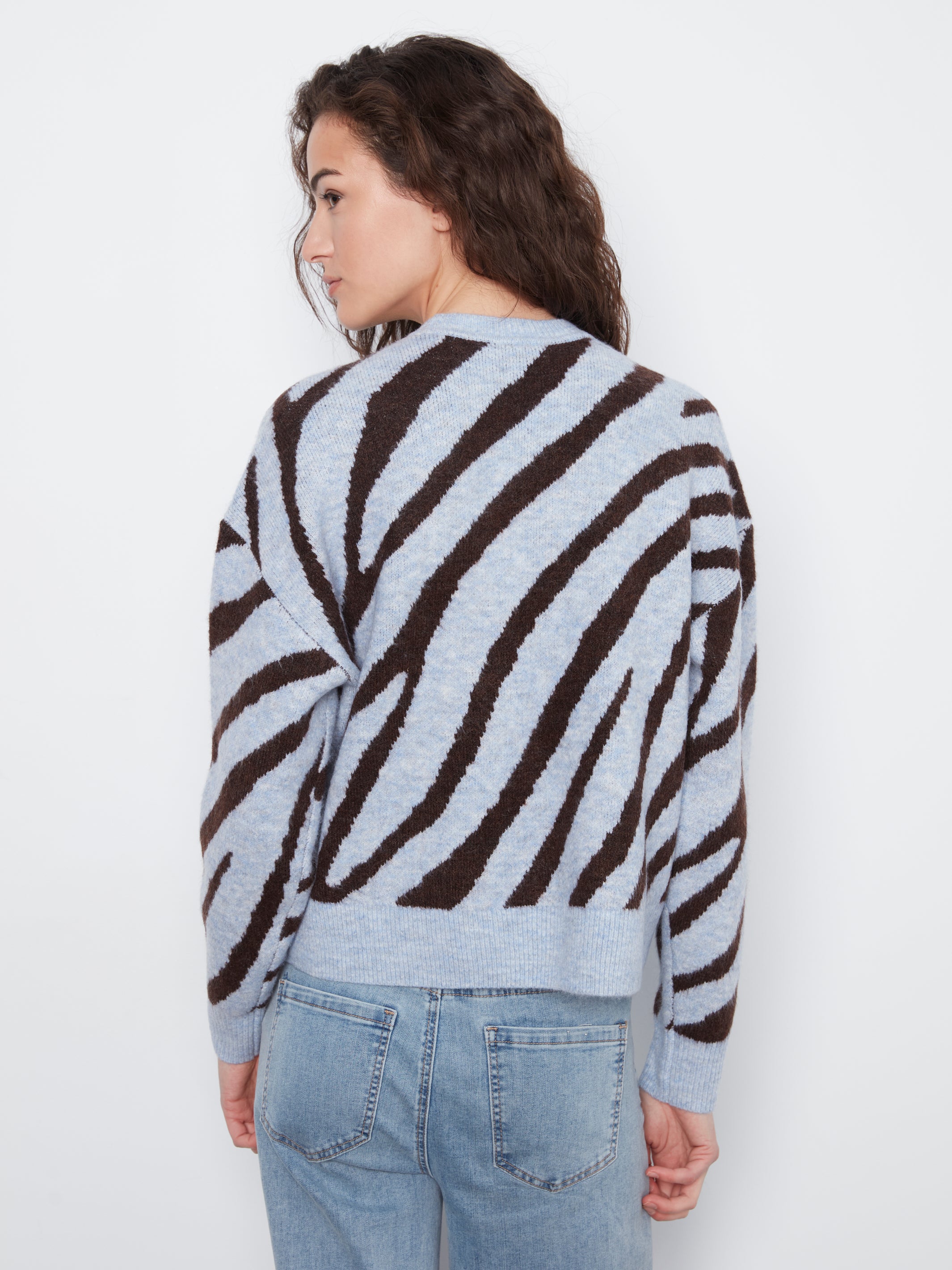 Charlie B Zebra Print Jacquard Crew Neck Sweater