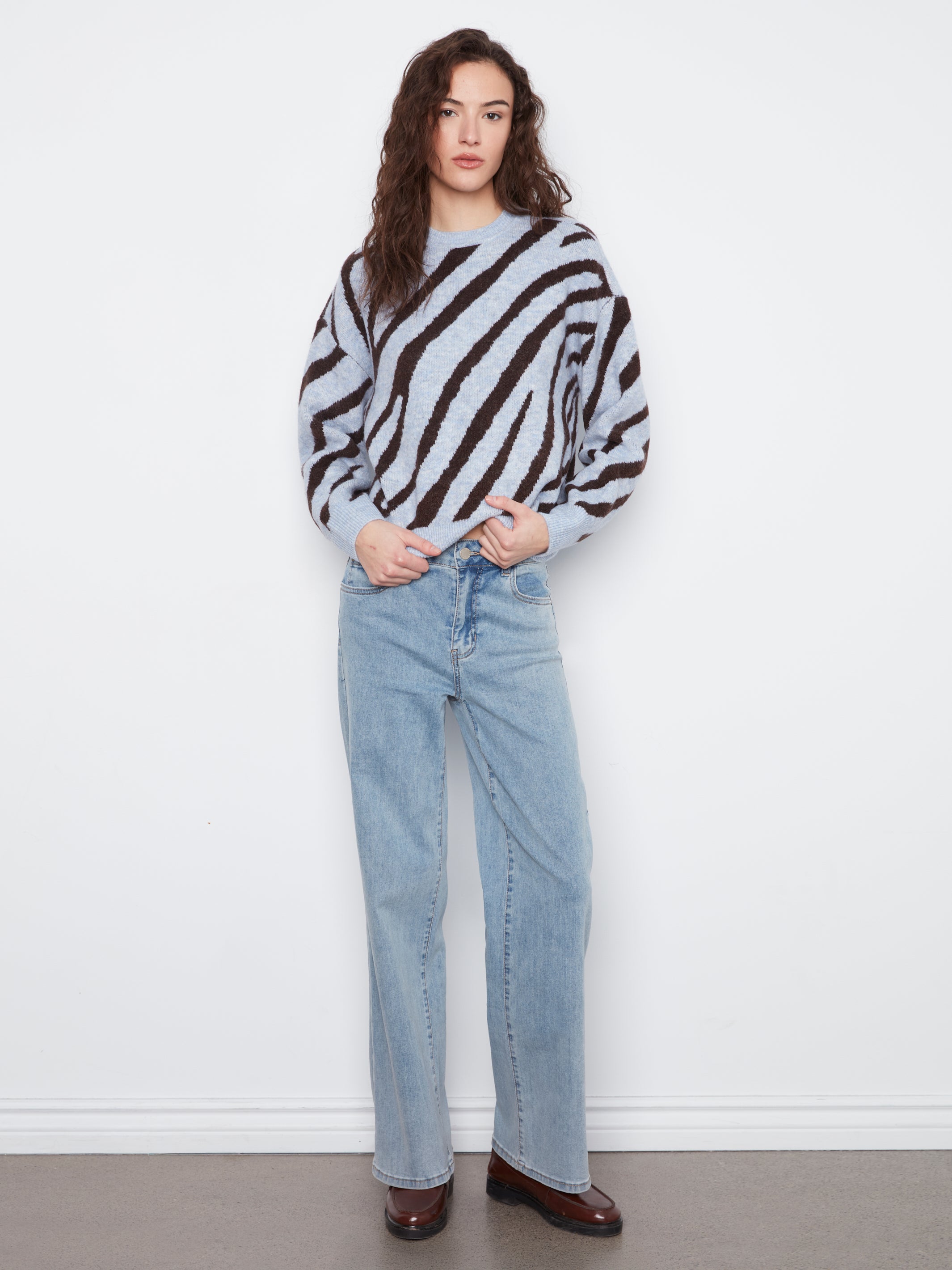 Charlie B Zebra Print Jacquard Crew Neck Sweater