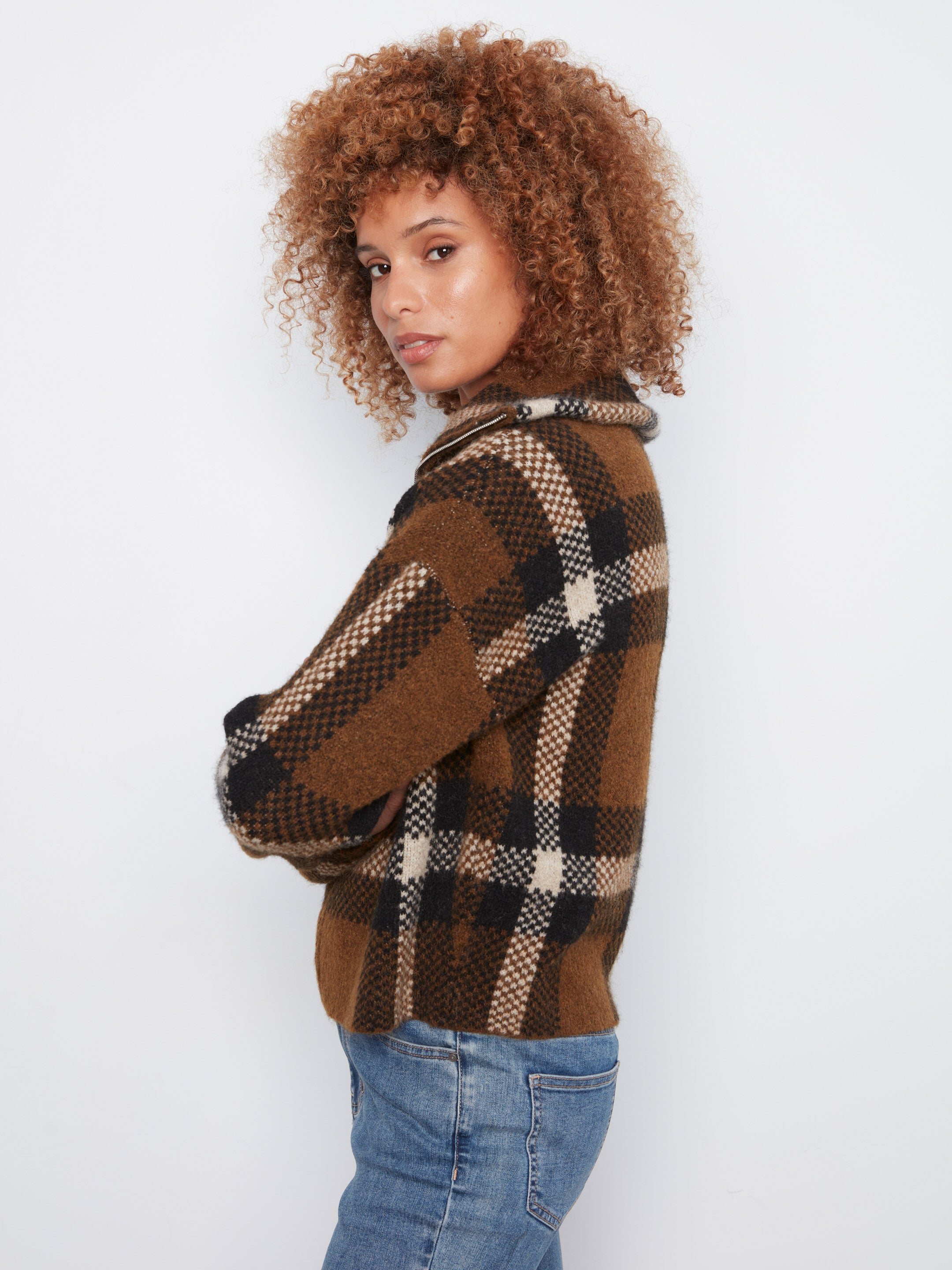 Charlie B On Repeat Plaid Jacquard Zip Jacket