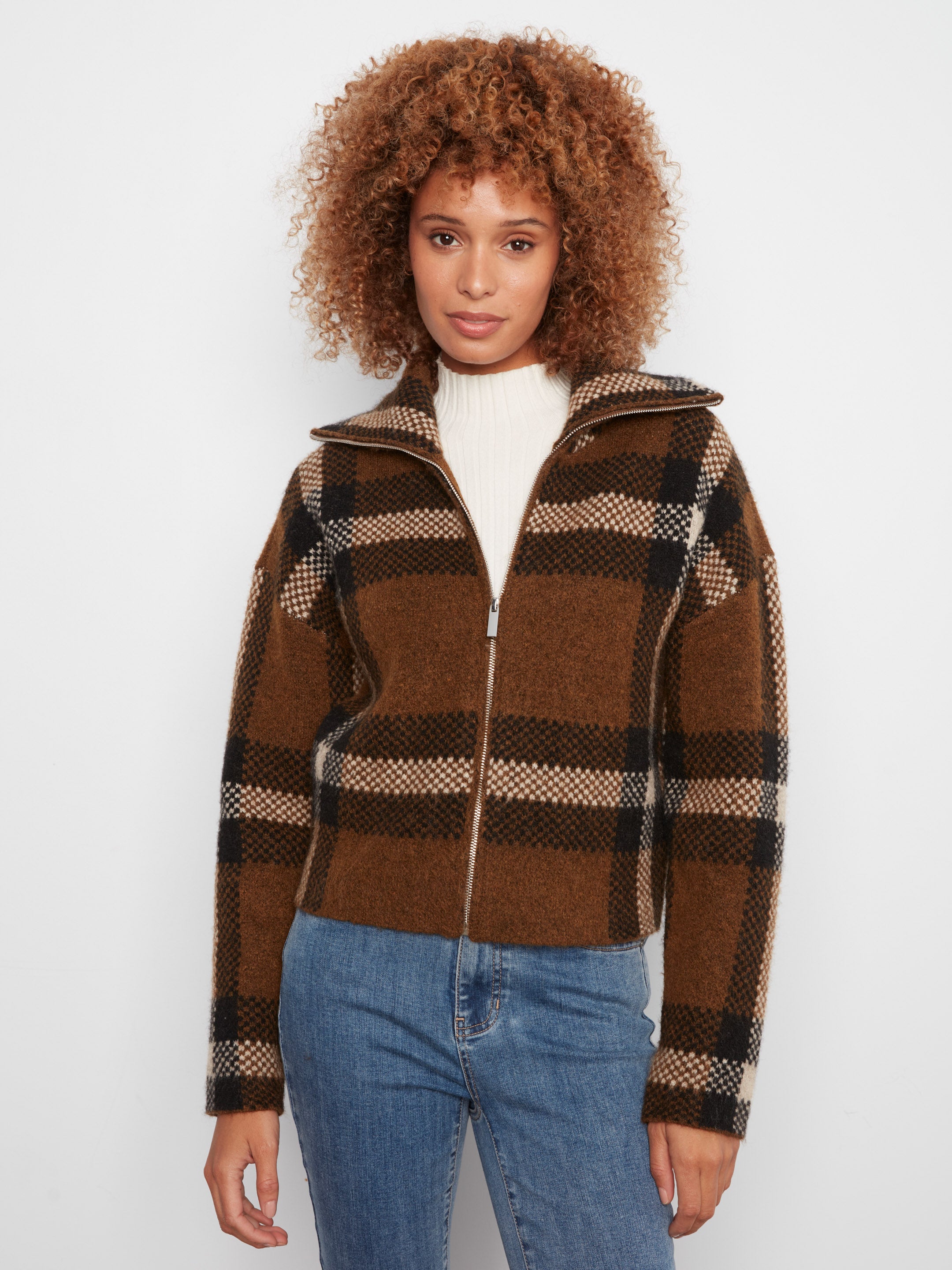 Charlie B On Repeat Plaid Jacquard Zip Jacket