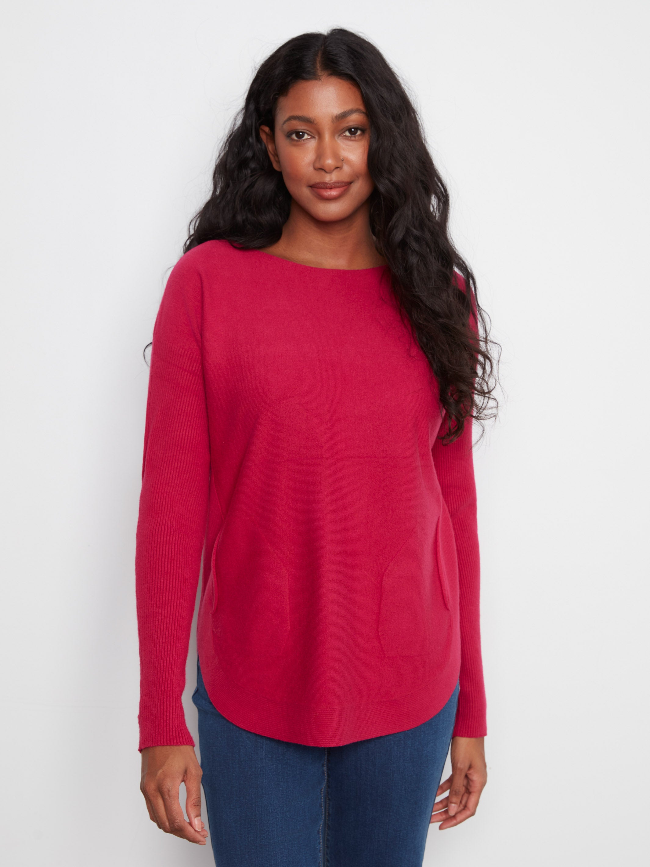 Charlie B X on My Sleeve Plushy Uneven Hem Crew Neck Sweater