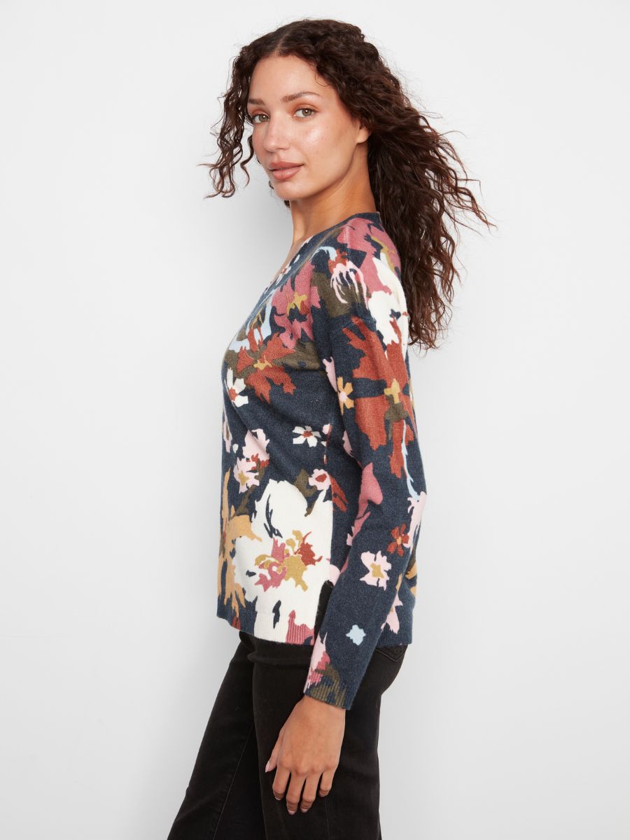 Charlie B Harvest Glow Flower Print V-Neck Sweater