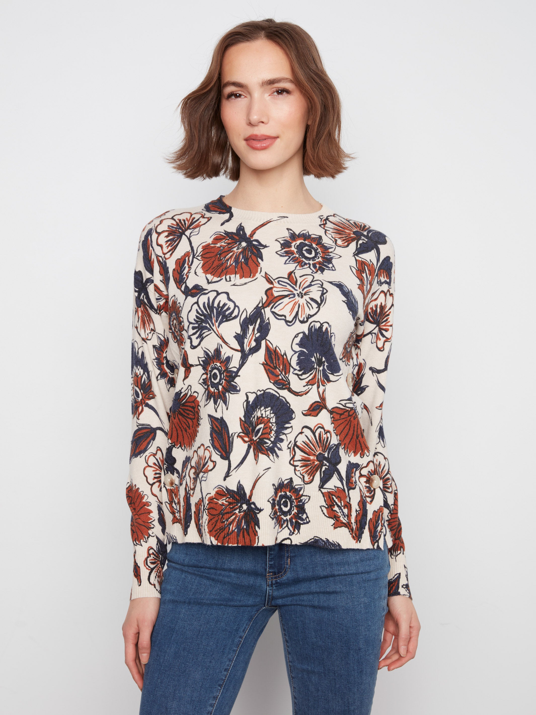 Charlie B Whispered Romance Print Crew Neck Sweater