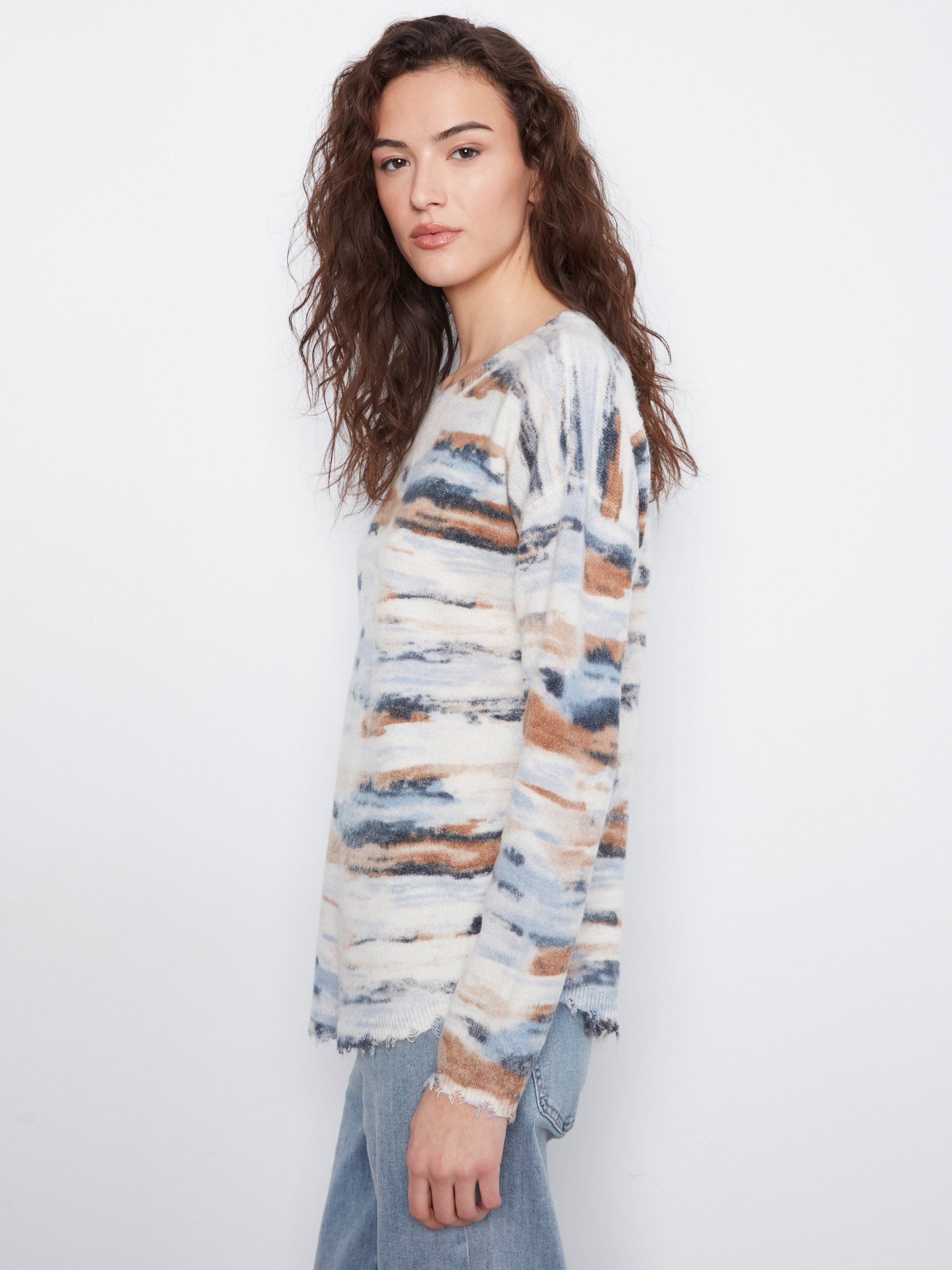 Charlie B Whispered Romance Reversible Raw Edge Crew Neck Sweater
