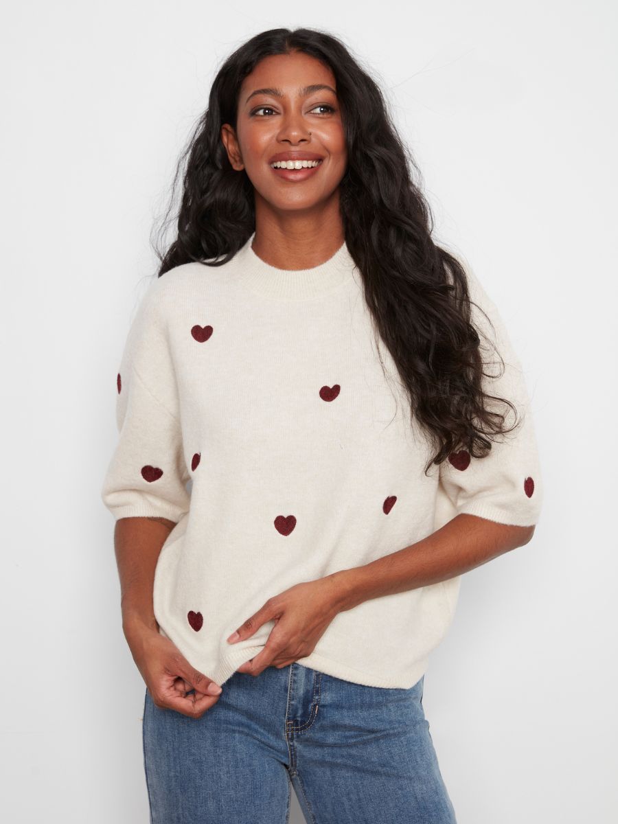 Charlie B Whisper Hearts Elbow Sleeve Sweater