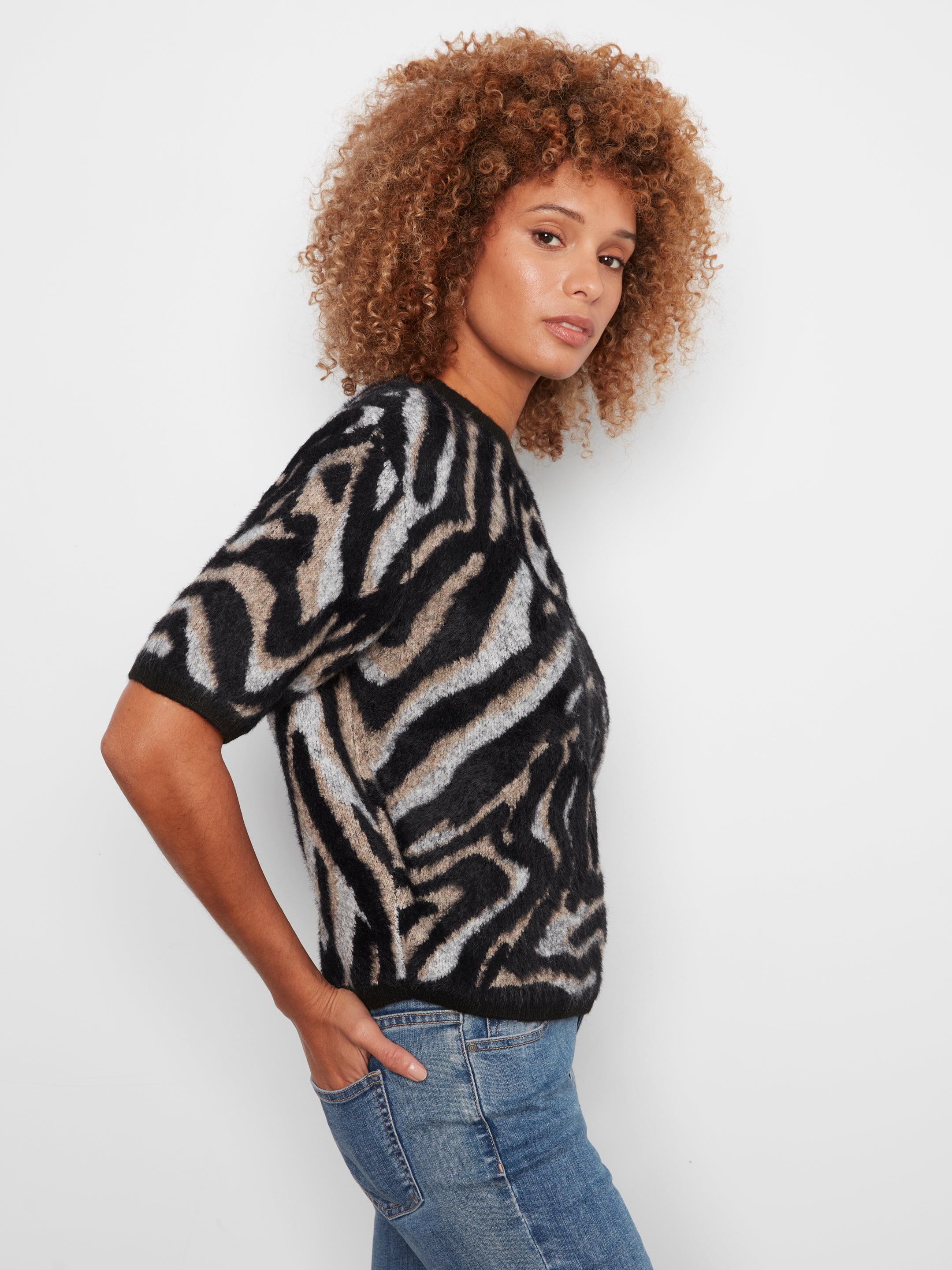 Charlie B Whisper Romance Animal Print Elbow Sleeve Top