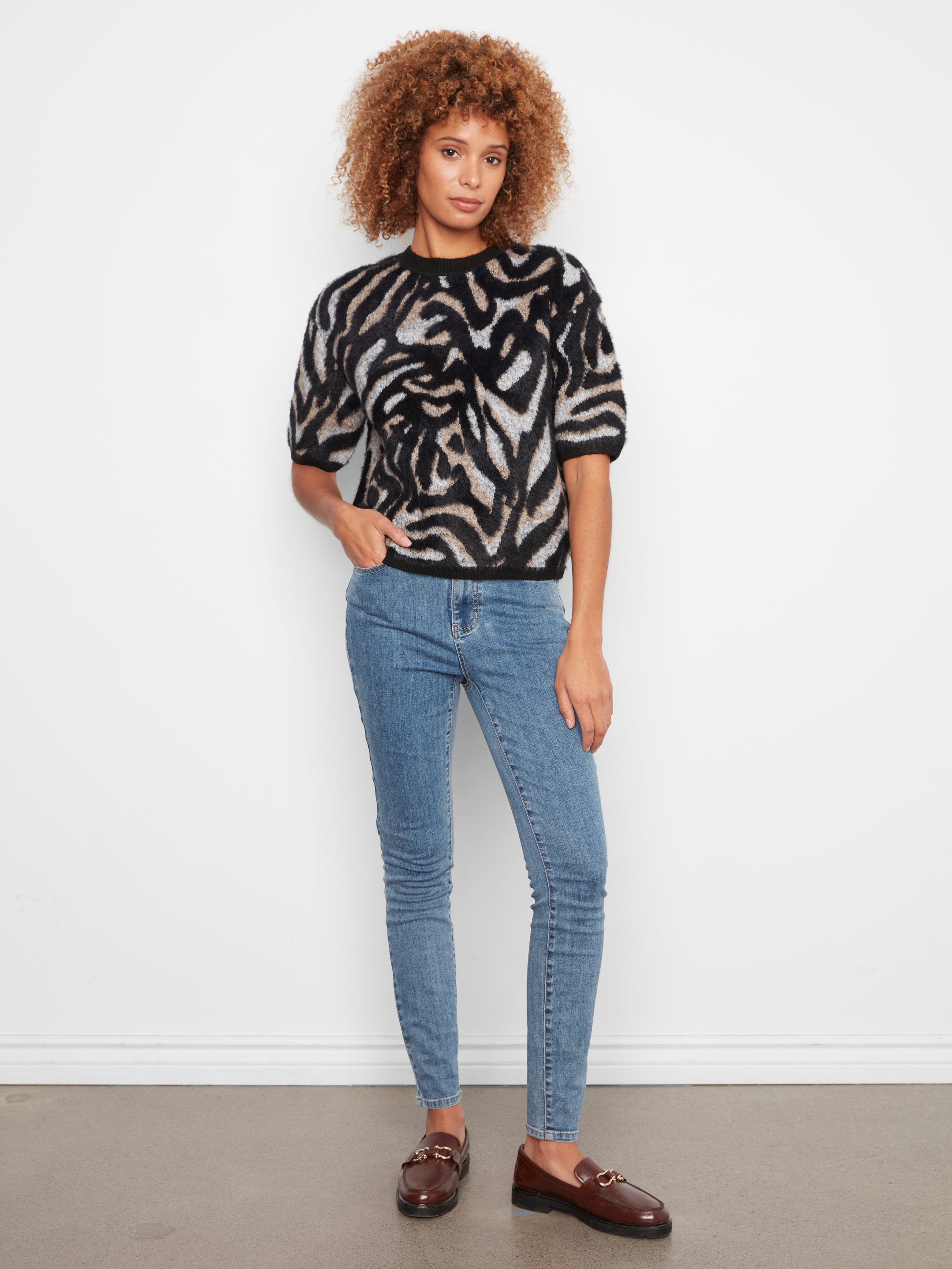 Charlie B Whisper Romance Animal Print Elbow Sleeve Top