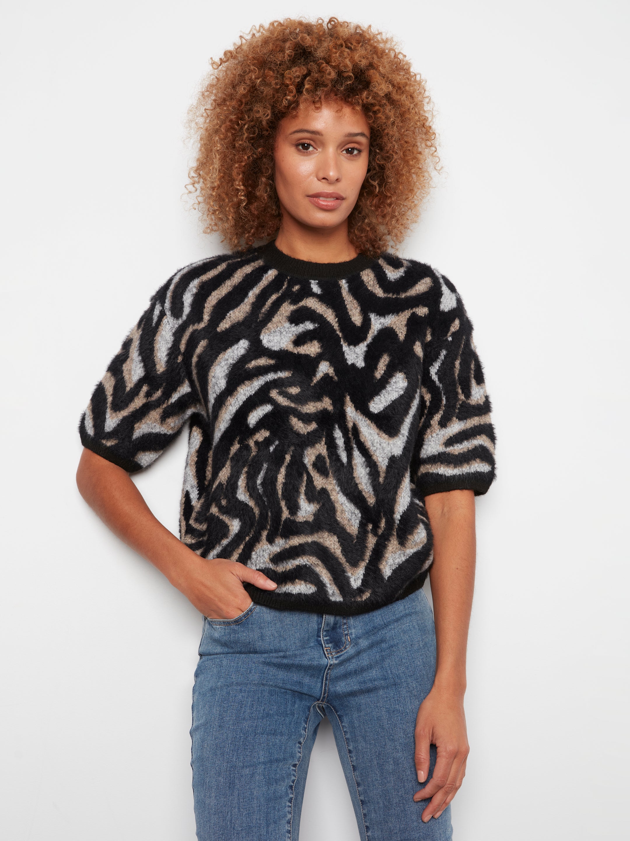 Charlie B Whisper Romance Animal Print Elbow Sleeve Top