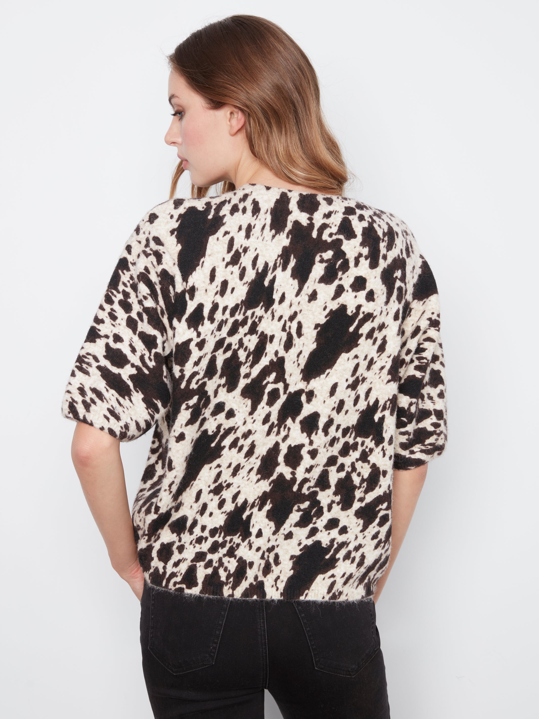 Charlie B Whisper Romance Spot Print Elbow Sleeve Top