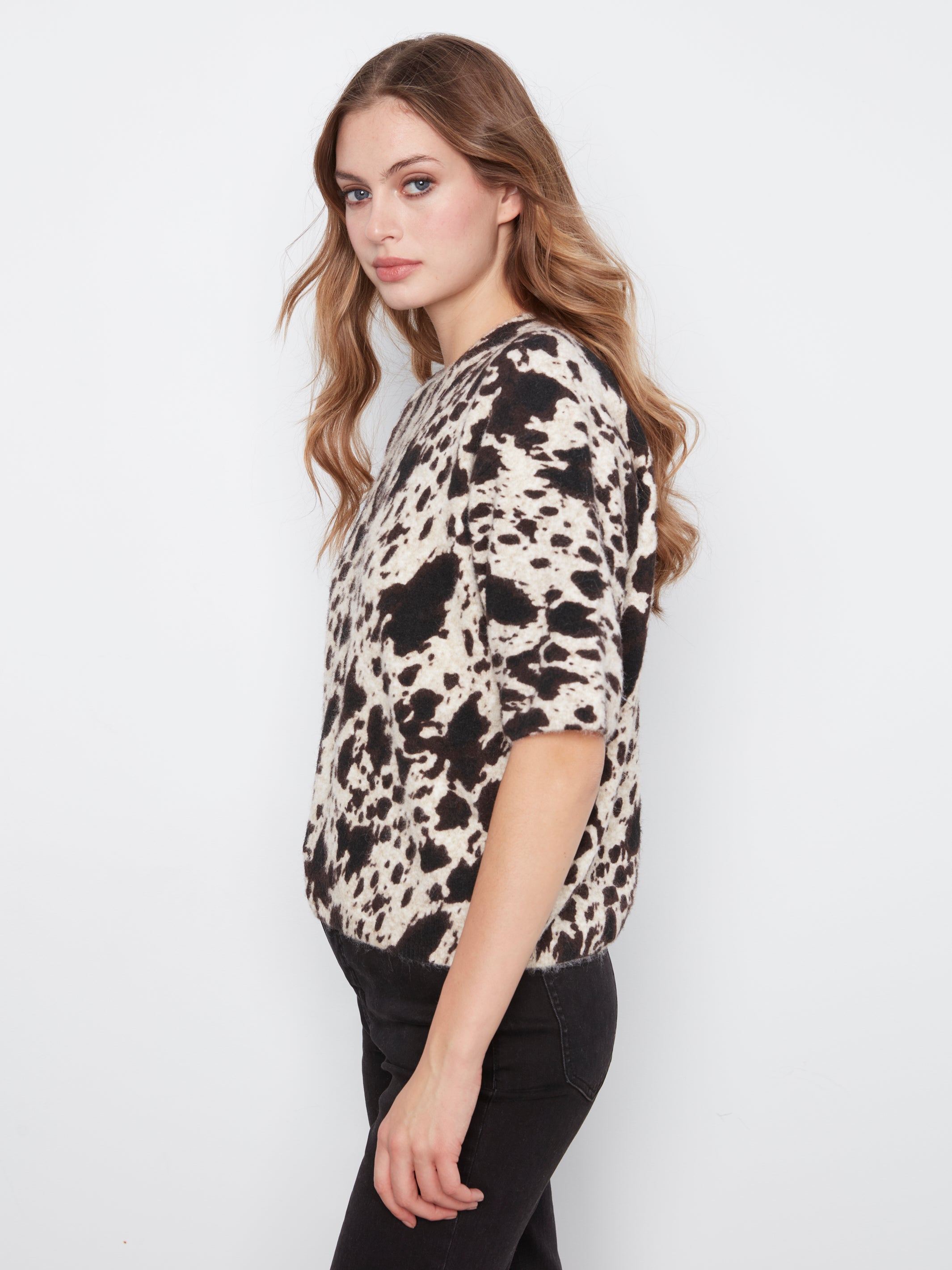 Charlie B Whisper Romance Spot Print Elbow Sleeve Top