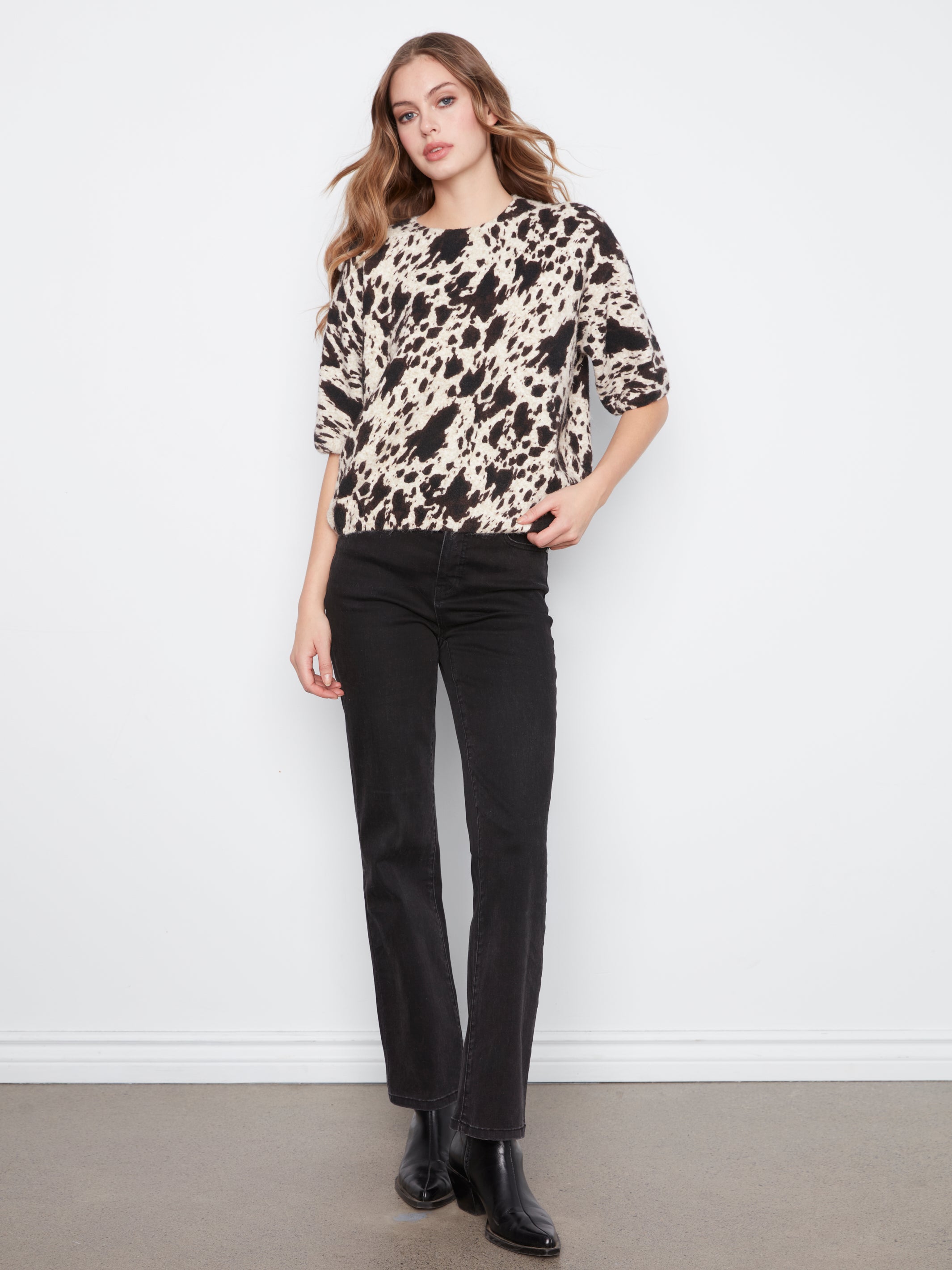 Charlie B Whisper Romance Spot Print Elbow Sleeve Top
