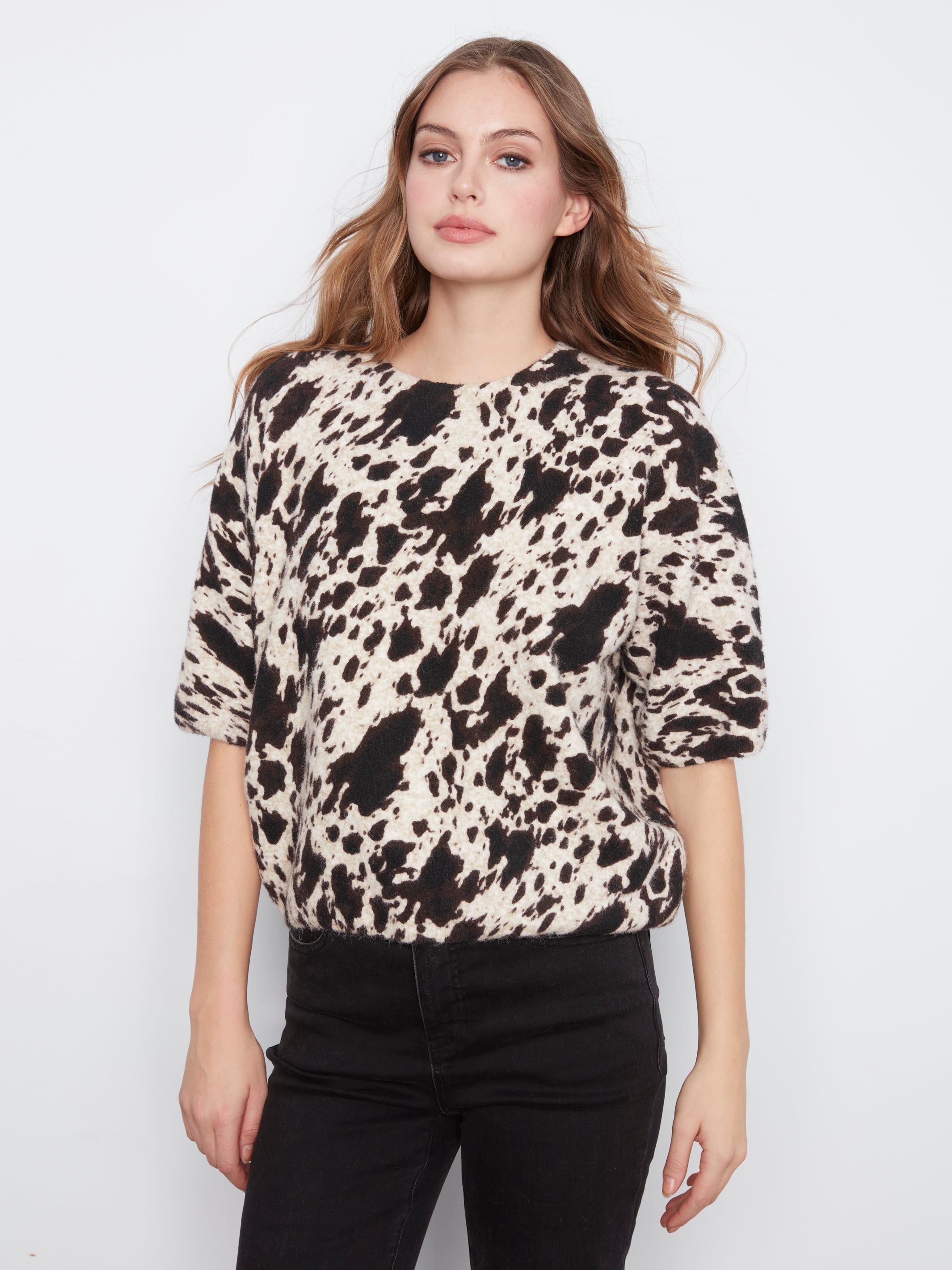 Charlie B Whisper Romance Spot Print Elbow Sleeve Top