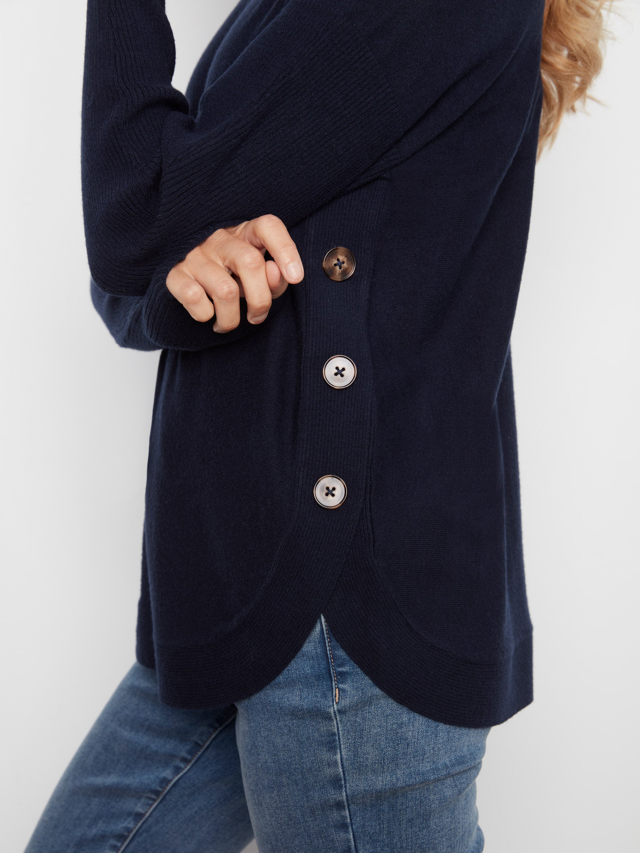 Charlie B Triple Side Button Boat Neck Sweater