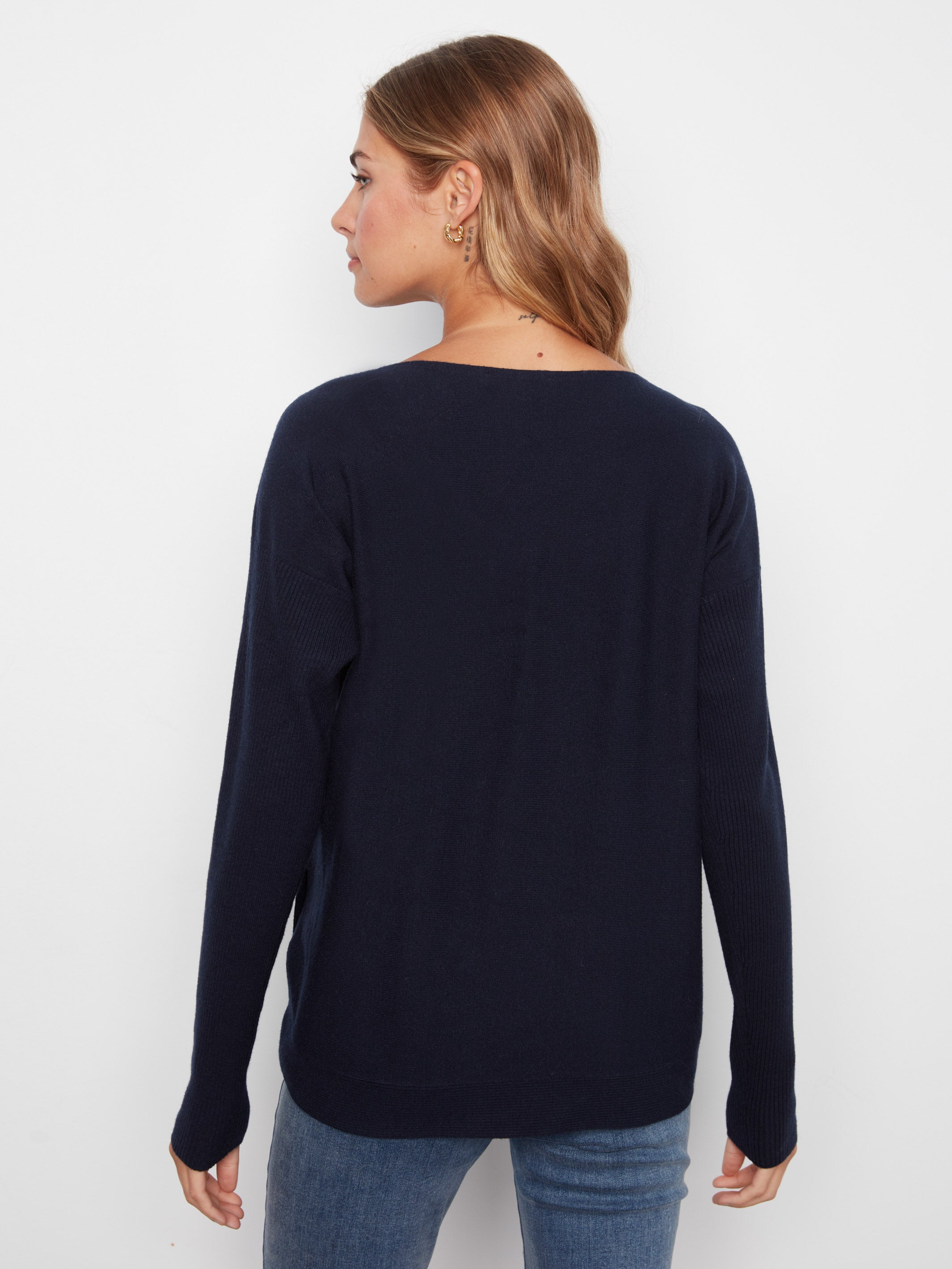 Charlie B Triple Side Button Boat Neck Sweater