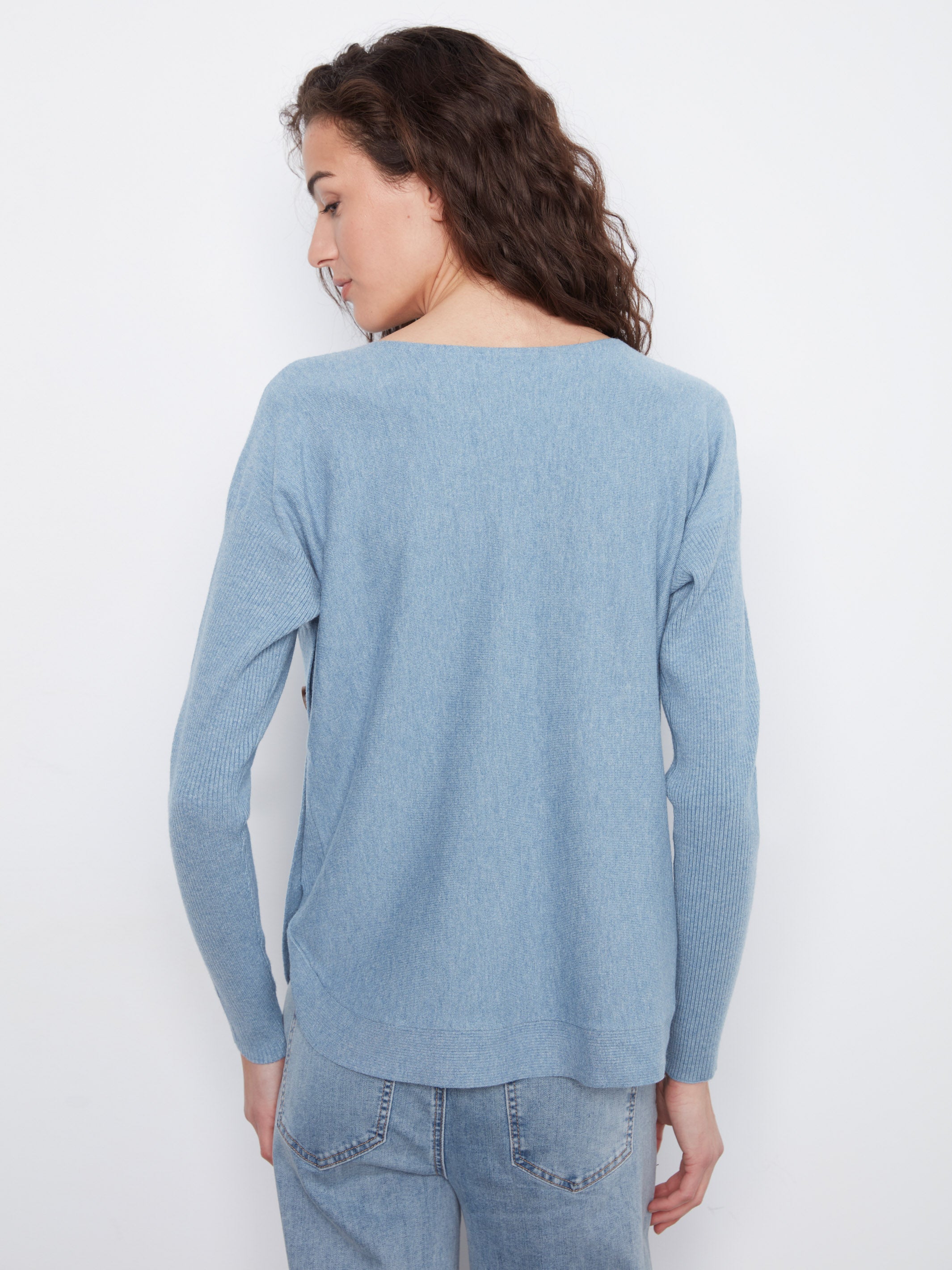 Charlie B Whispered Romance Triple Side Button Crew Neck Sweater
