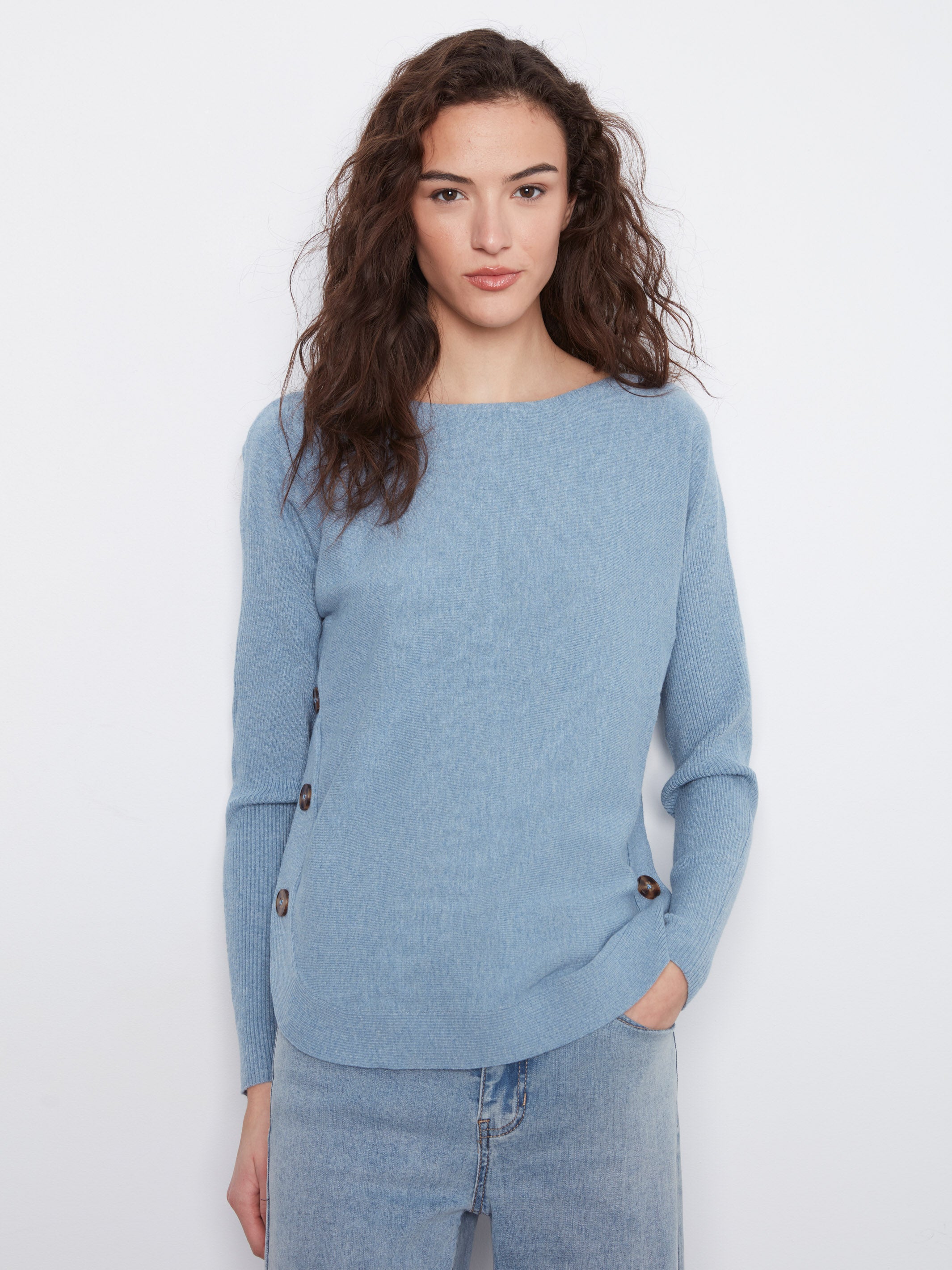 Charlie B Whispered Romance Triple Side Button Crew Neck Sweater