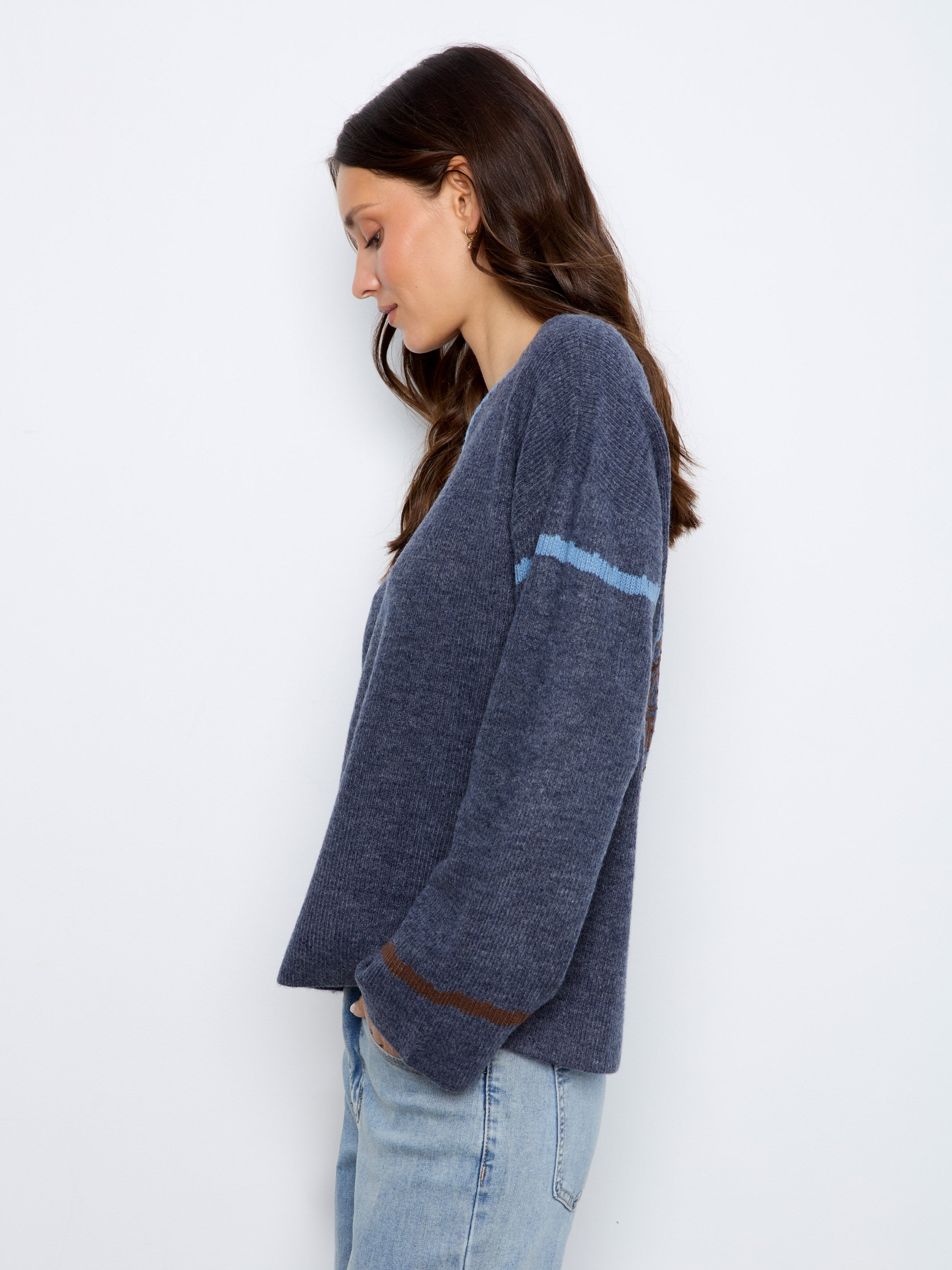 Charlie B Yellowstone Embroidered Back V-Neck Sweater