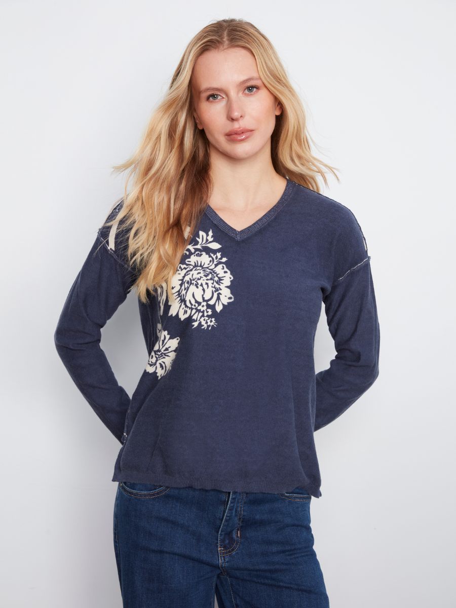 Charlie B Whisper Romance Reversible Cotton V-Neck Sweater