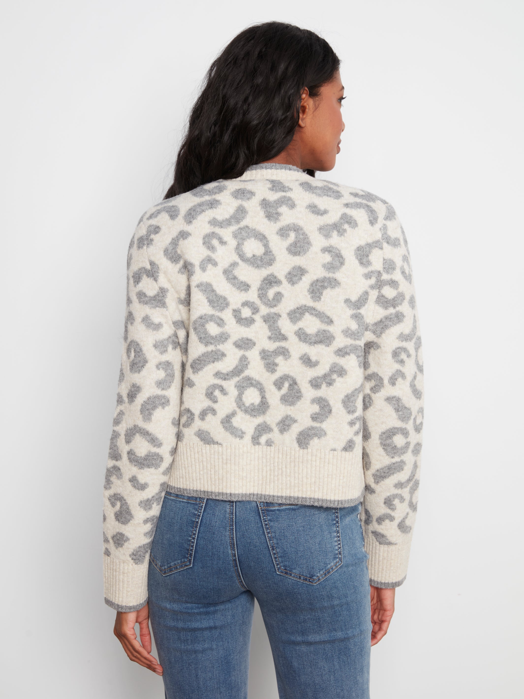 Charlie B Whispered Snow Leopard Tie Front Cardigan