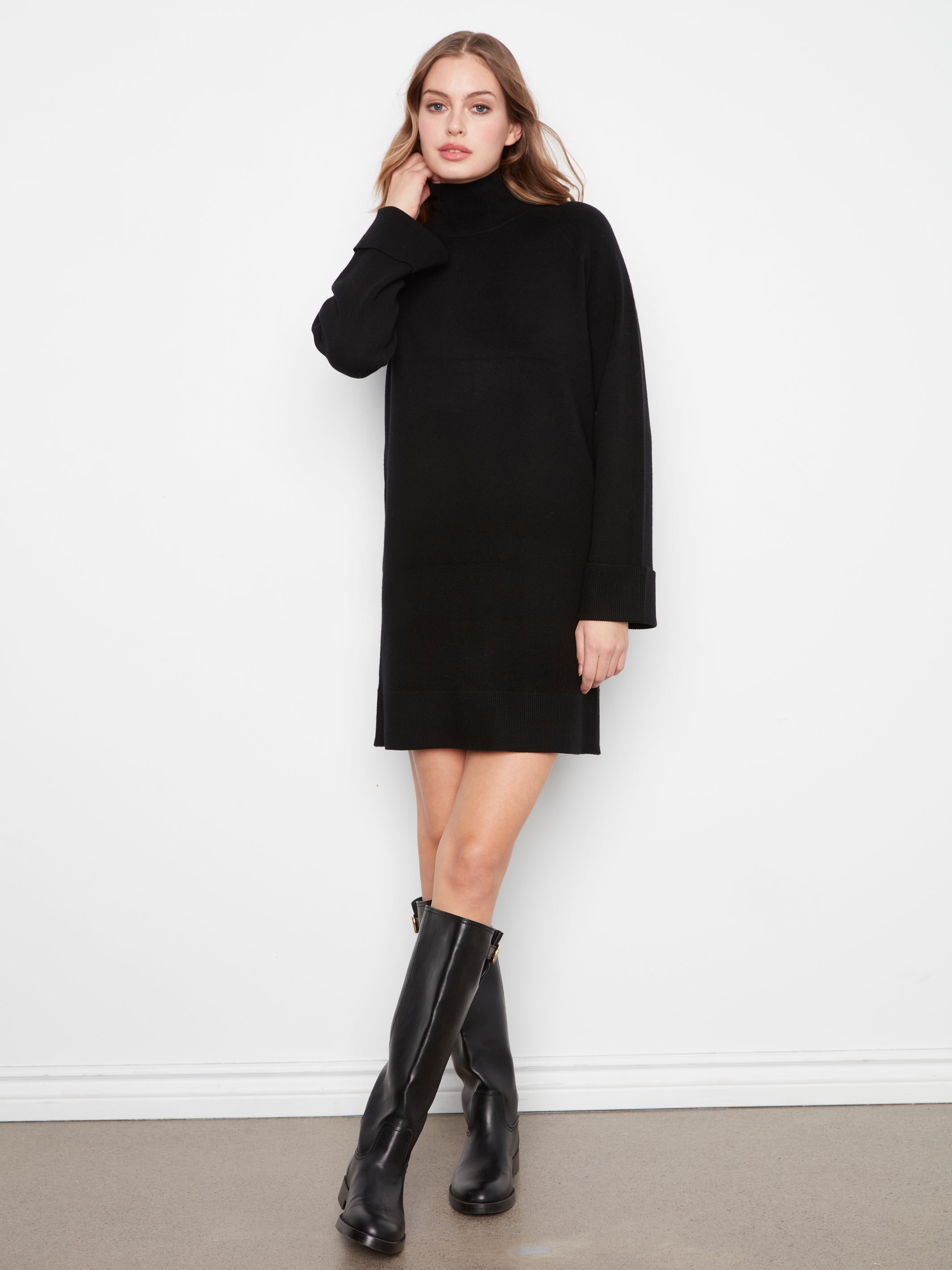 Charlie B Plushy Cuff Mock Neck Sweater Dress