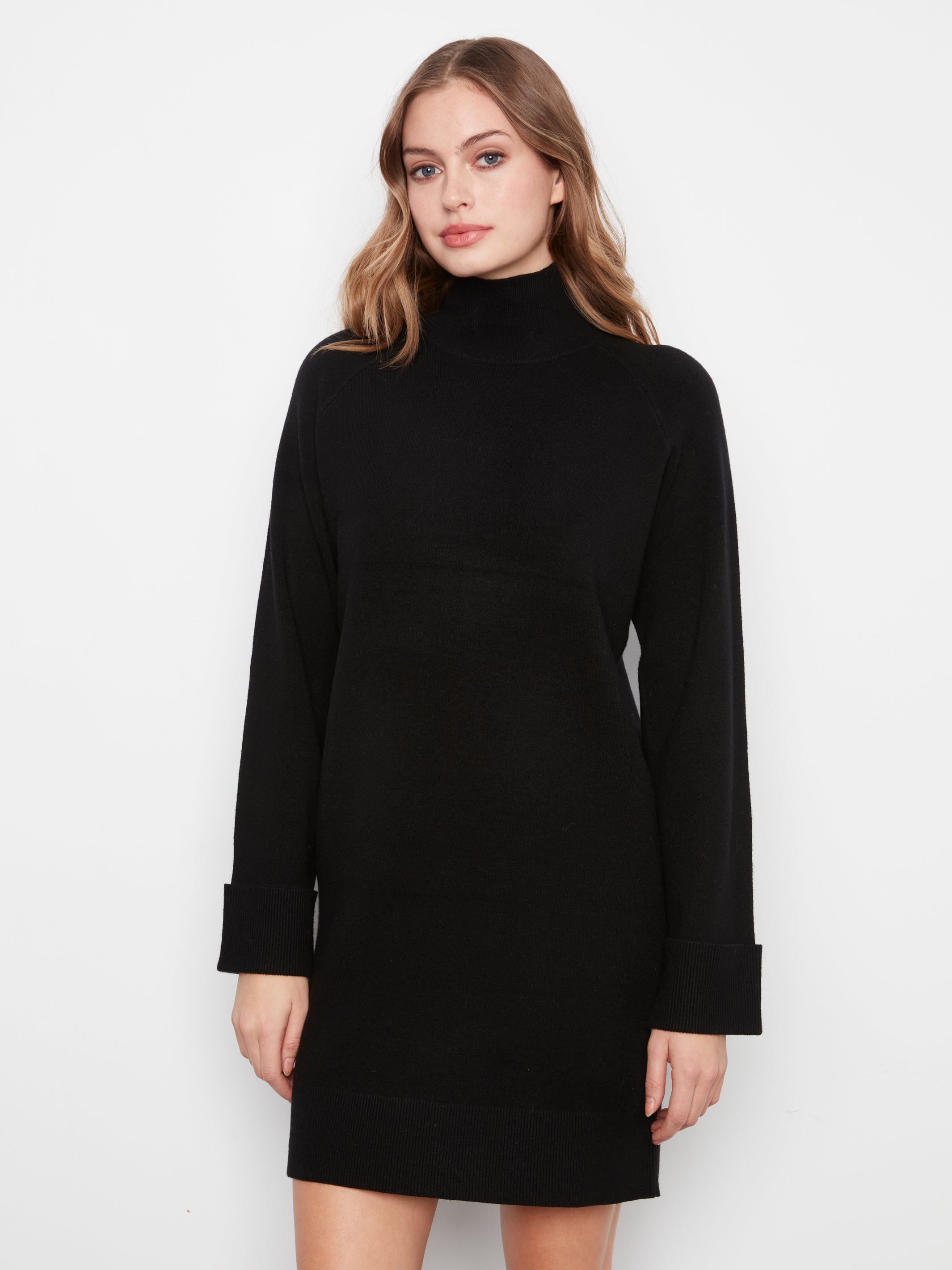 Charlie B Plushy Cuff Mock Neck Sweater Dress