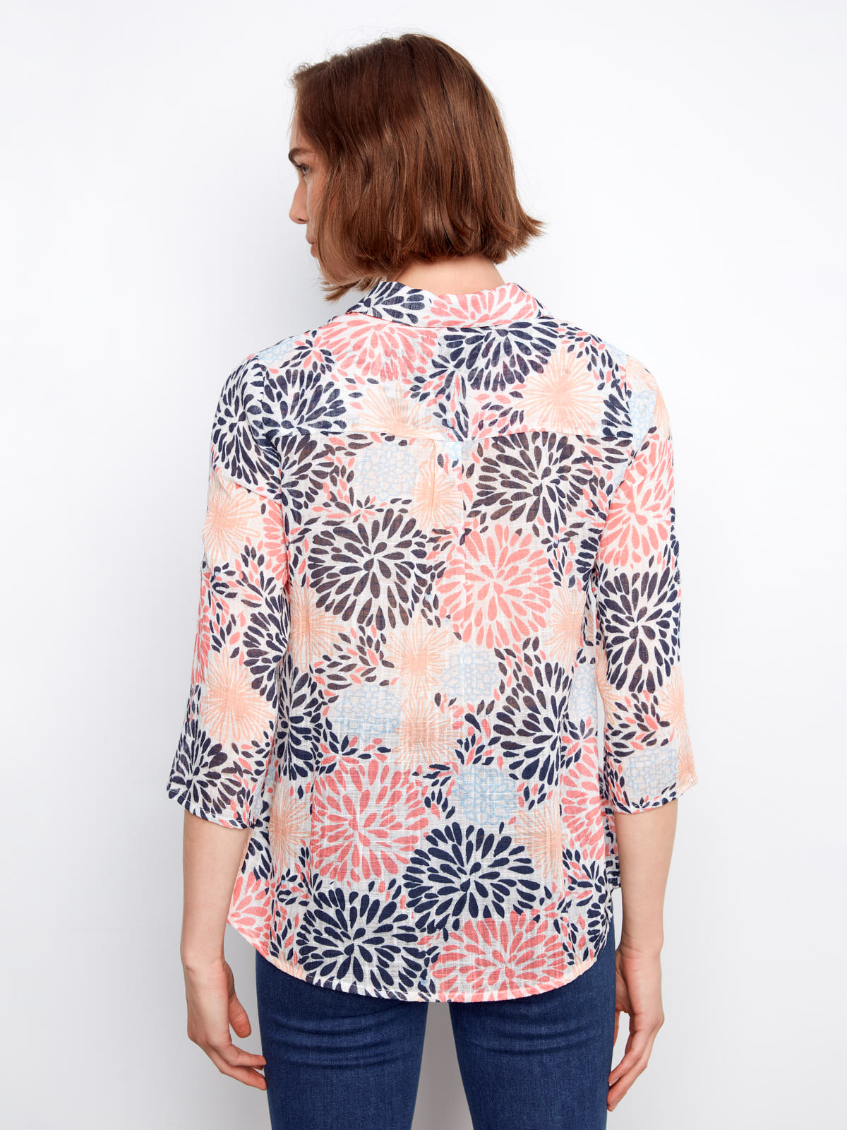Charlie B Johanna Gauze Roll Sleeve Top with multicolor floral pattern and three-quarter sleeves from Charlie B.