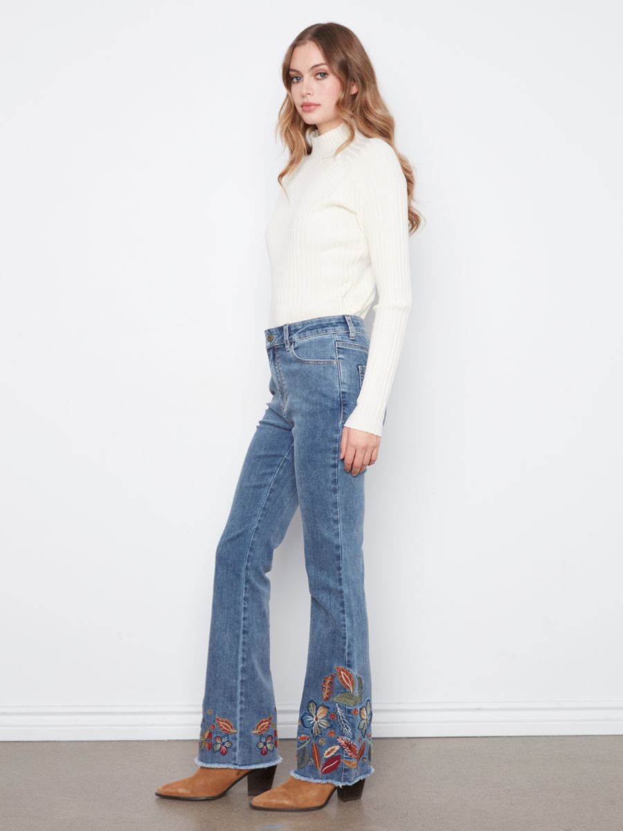 Charlie B Louisa Flare Leg Embroidered Jean