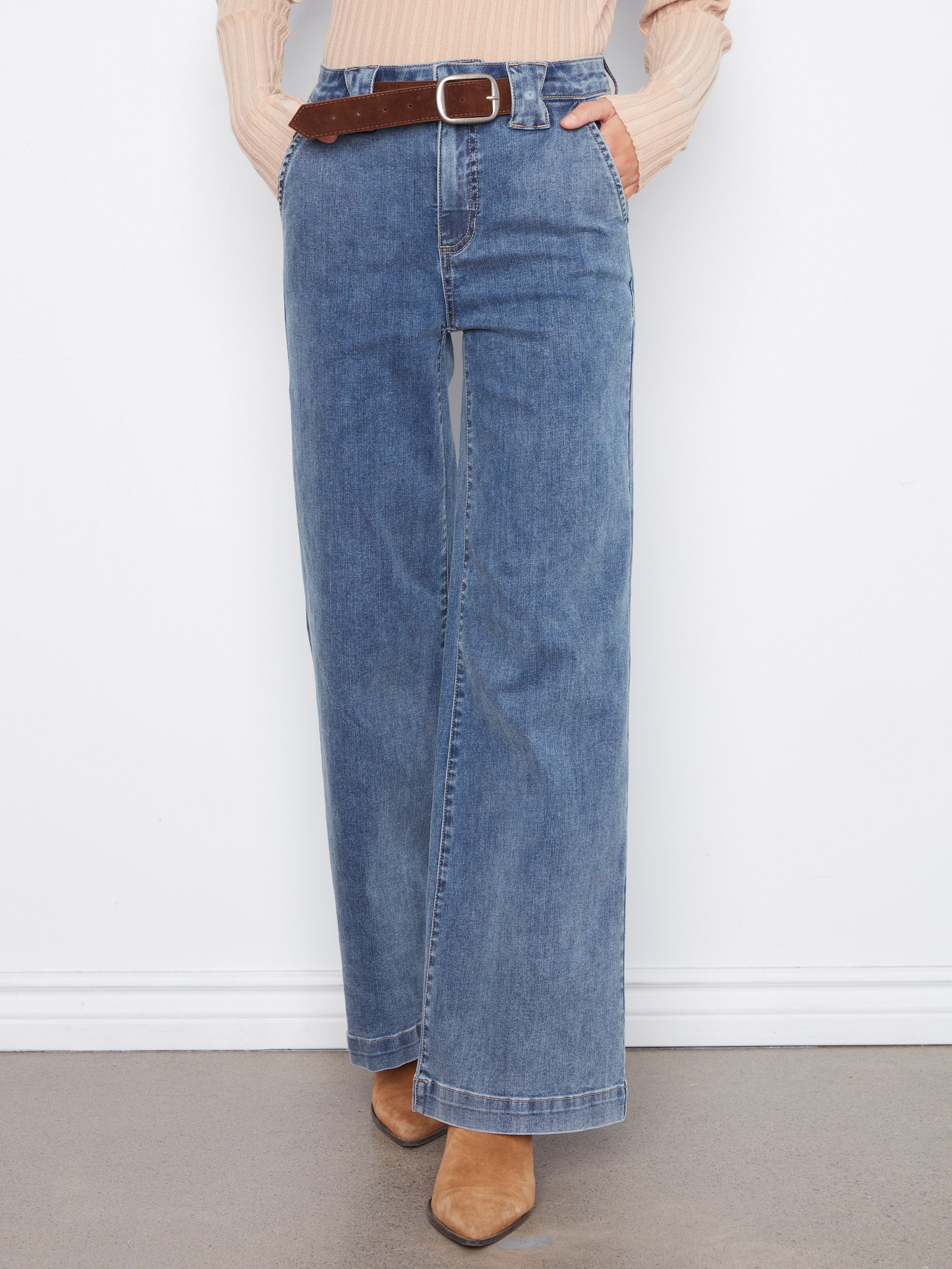 Charlie B Belt It On & Off 31" Flare Denim Trousers