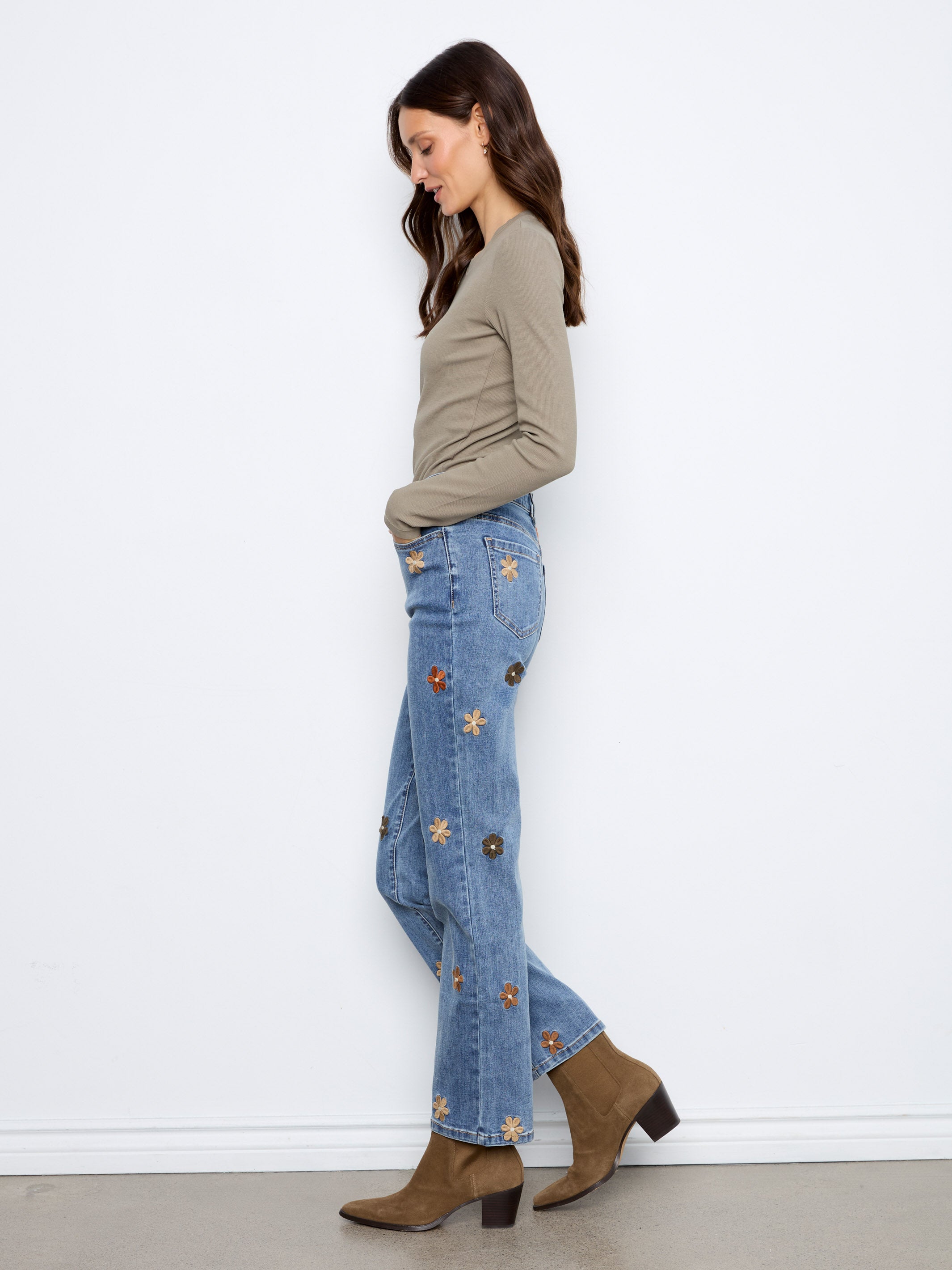 Charlie B Fall 16 All-Over Embroidered Floral 30" Straight Leg Jeans