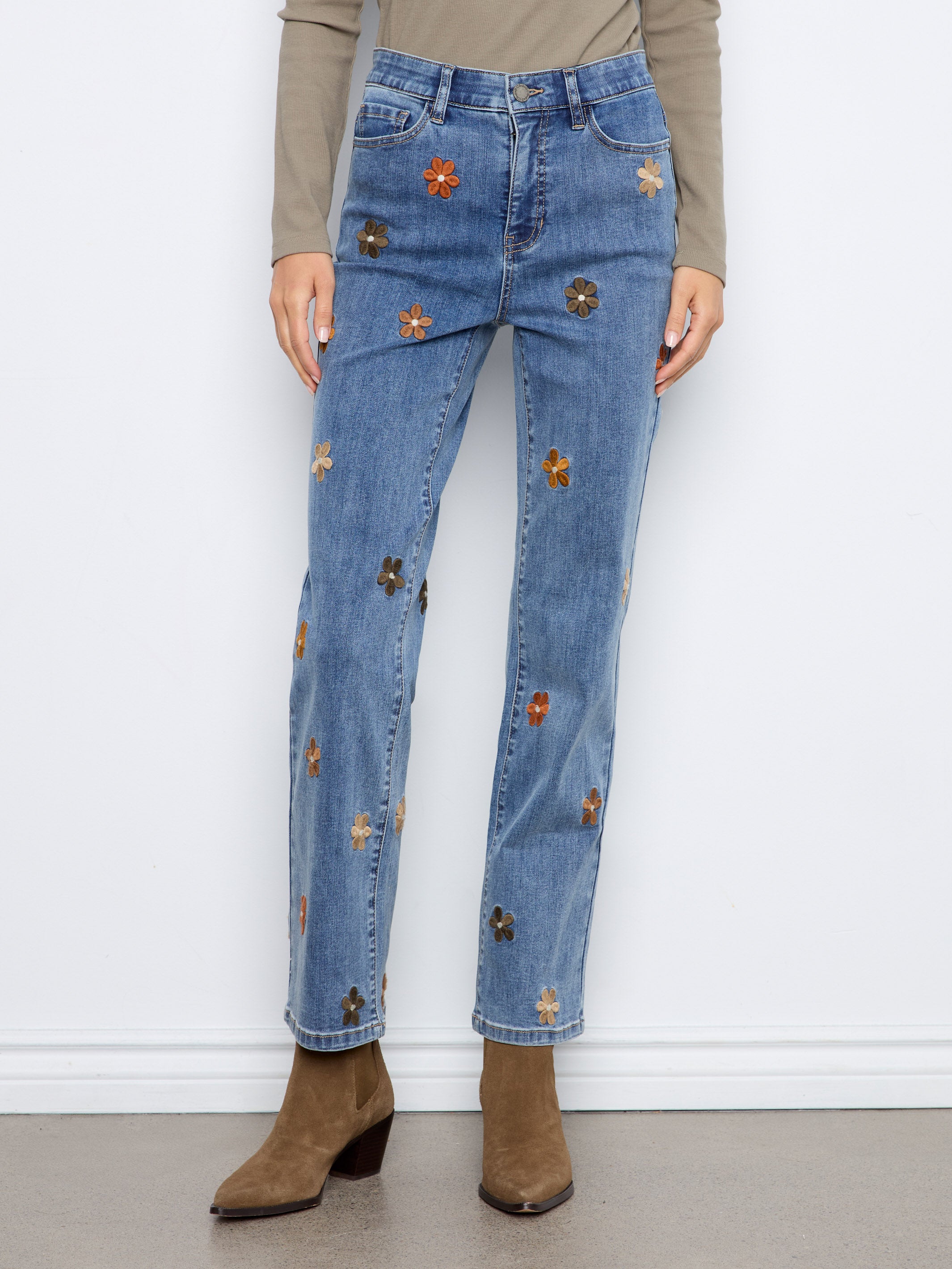 Charlie B Fall 16 All-Over Embroidered Floral 30" Straight Leg Jeans