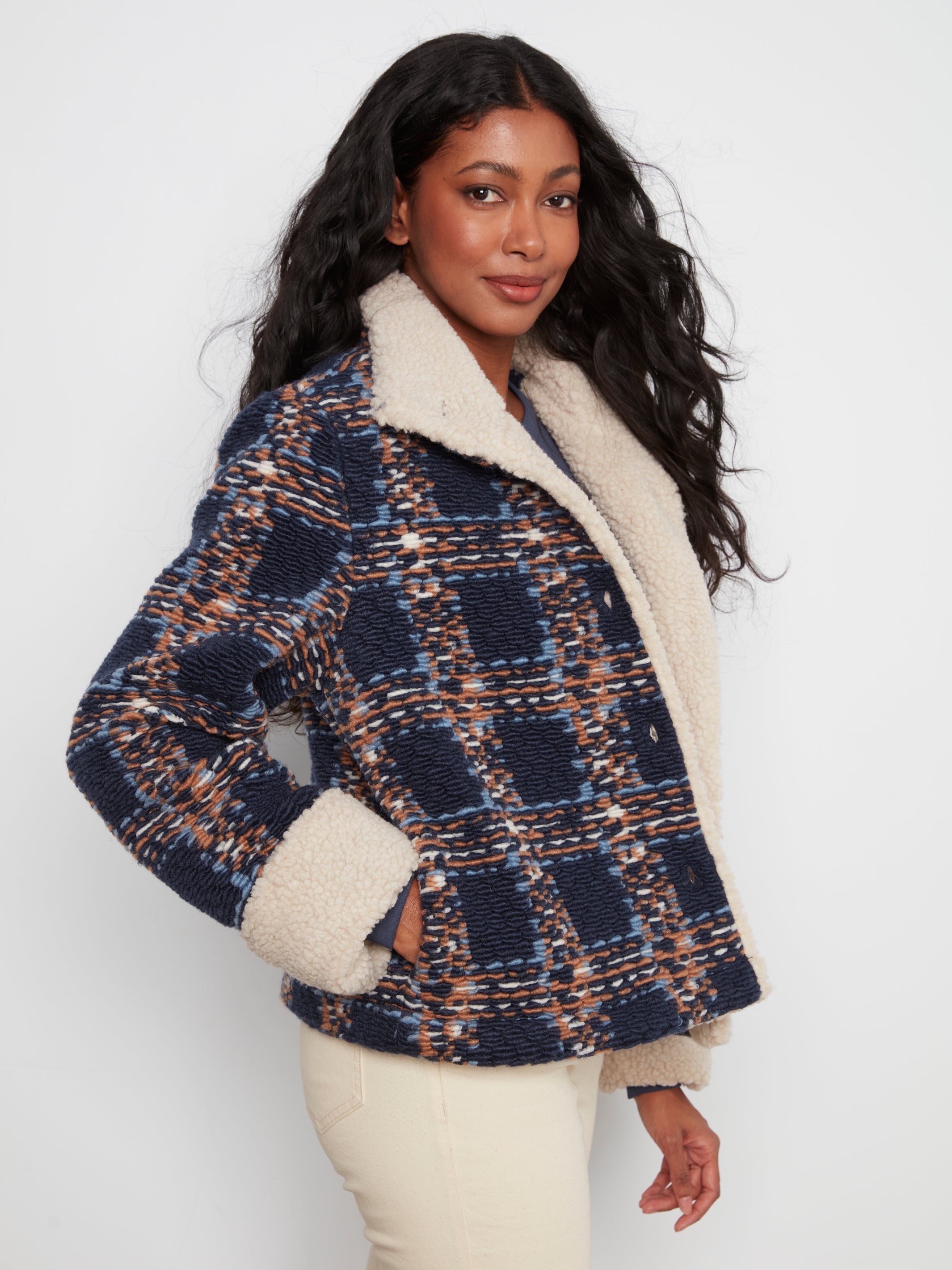Charlie B Check Bouclé Sherpa Jacket