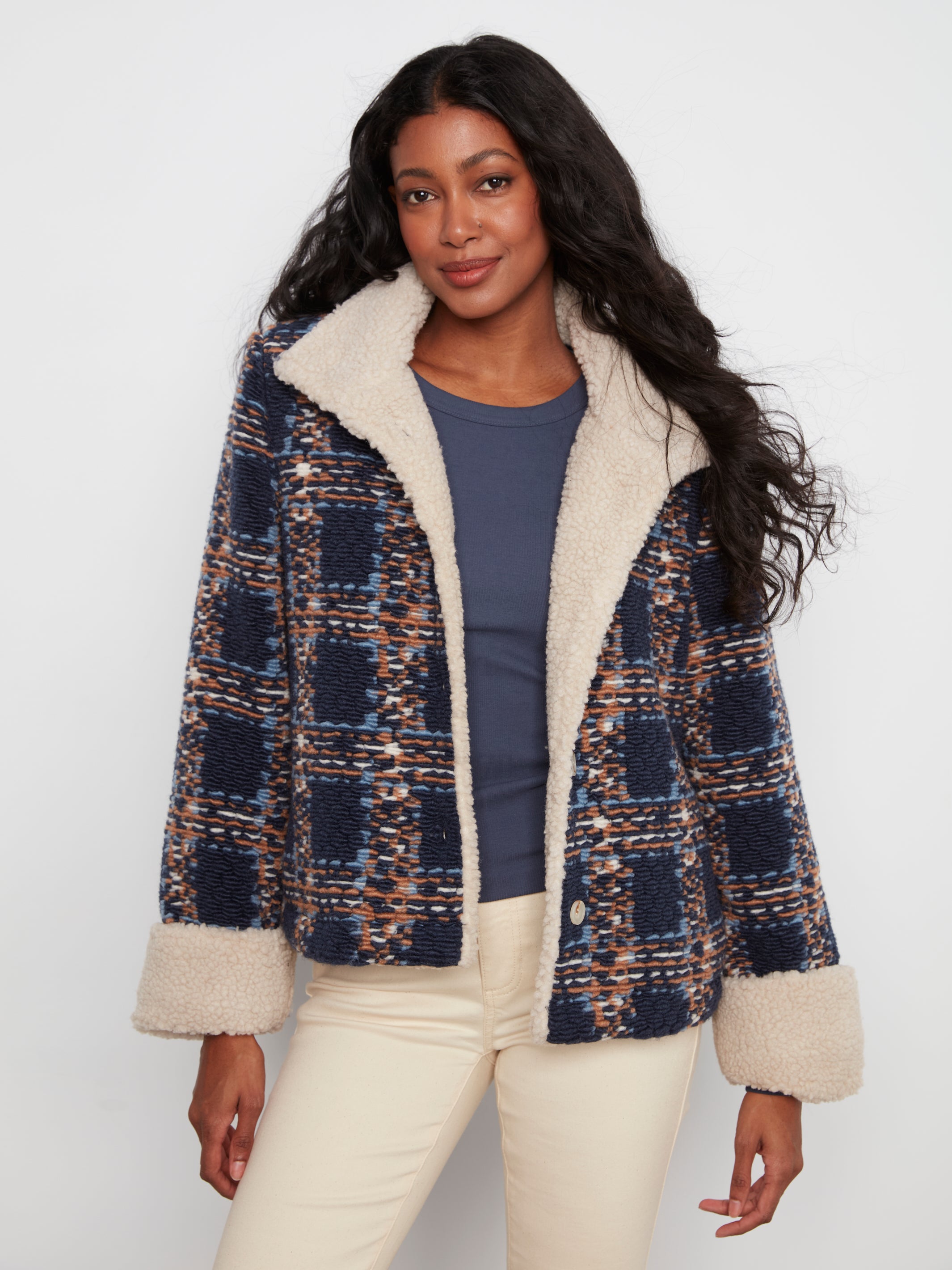 Charlie B Check Bouclé Sherpa Jacket