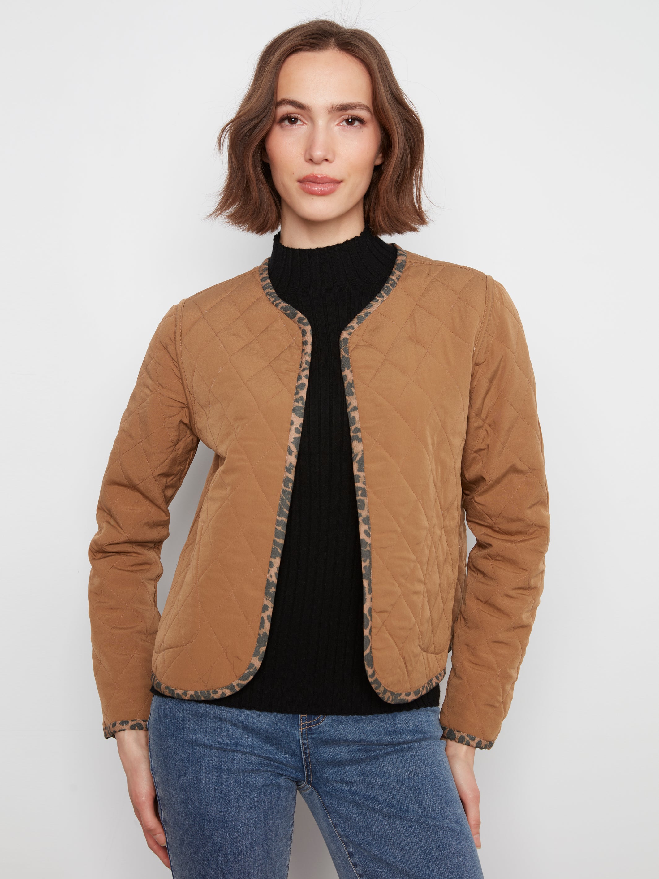 Charlie B Animal Print Quilted Open Jacket
