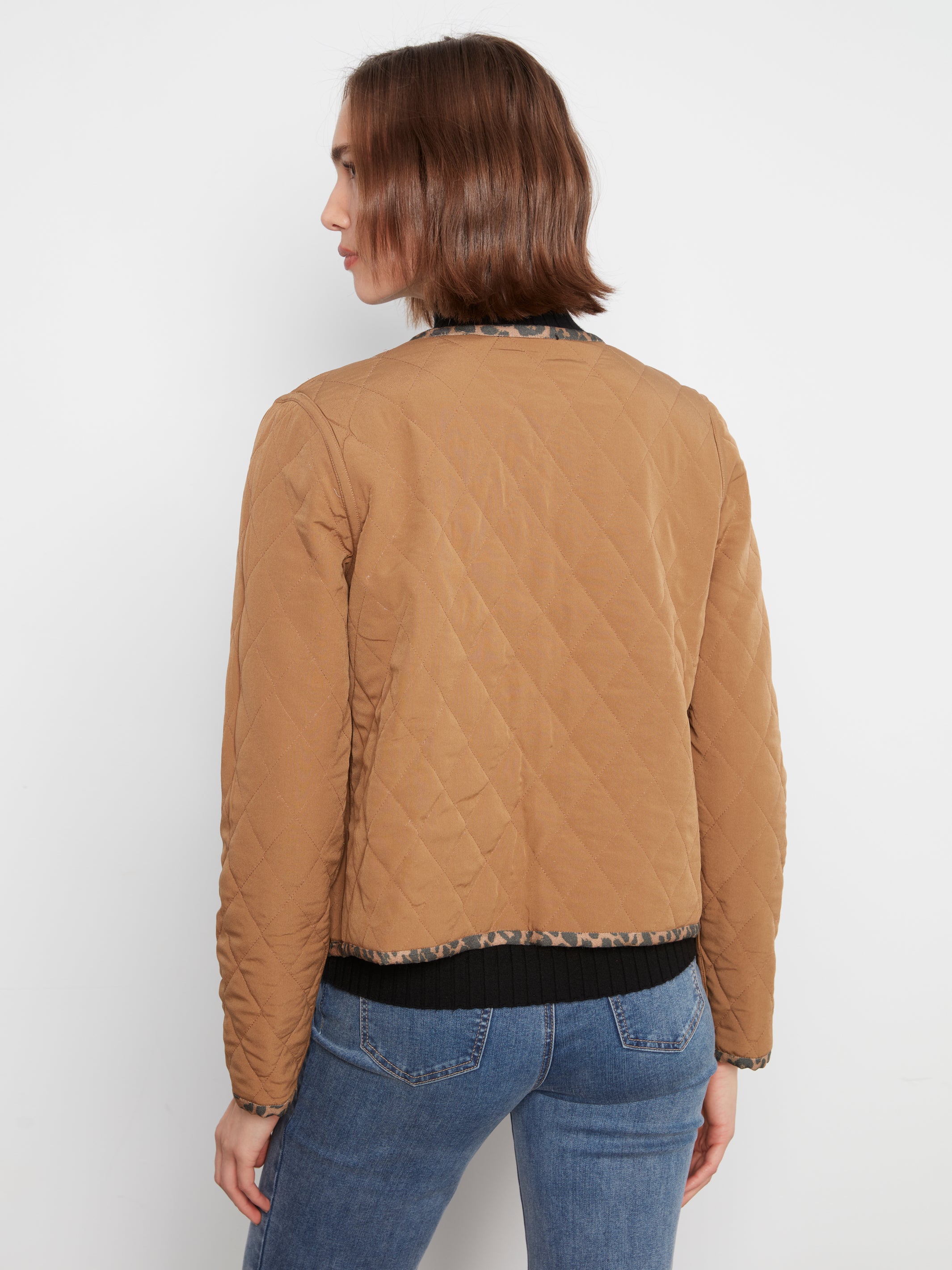 Charlie B Animal Print Quilted Open Jacket