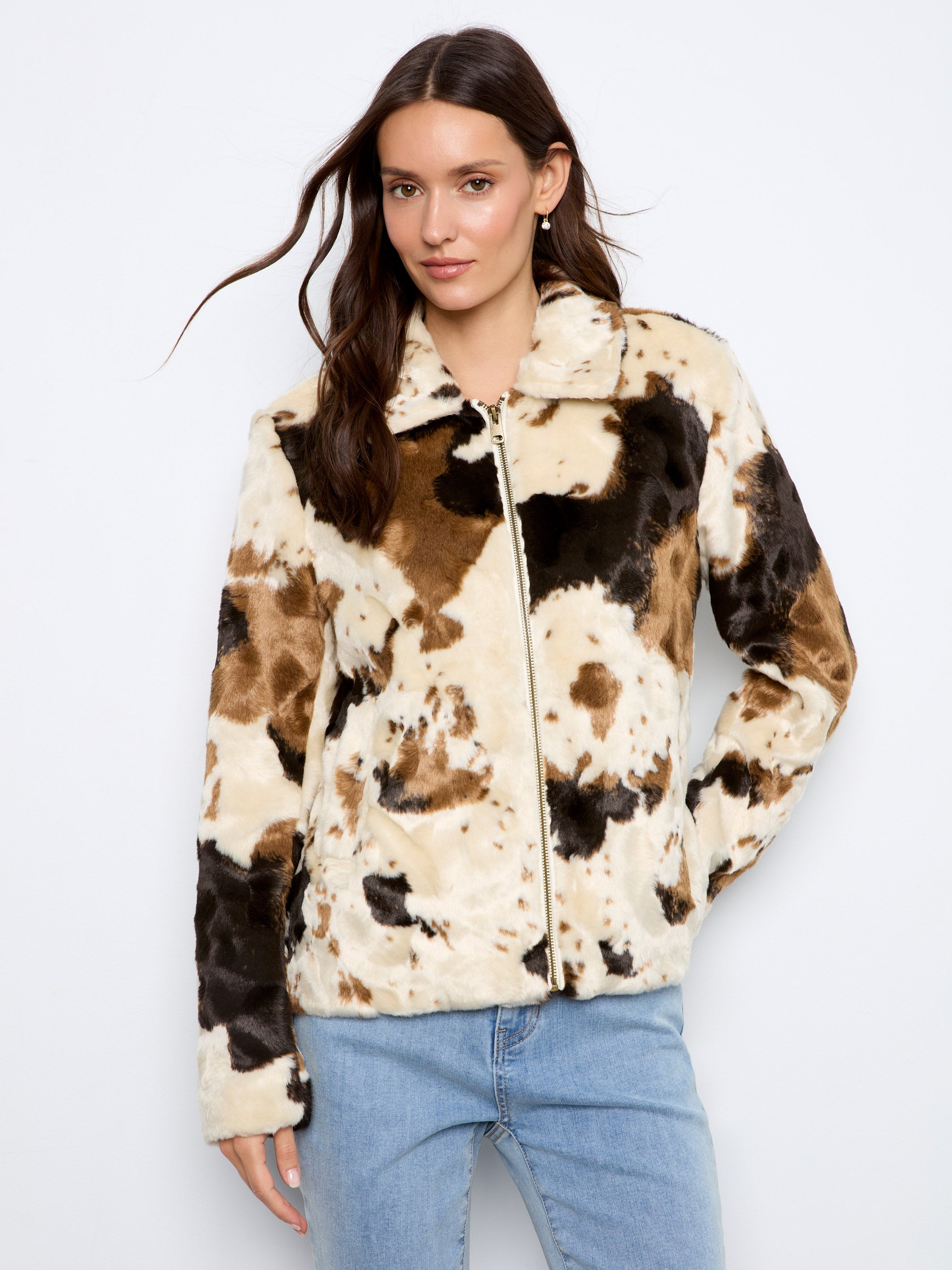 Charlie B It's One the Cover Cow Faux Fur Jacket