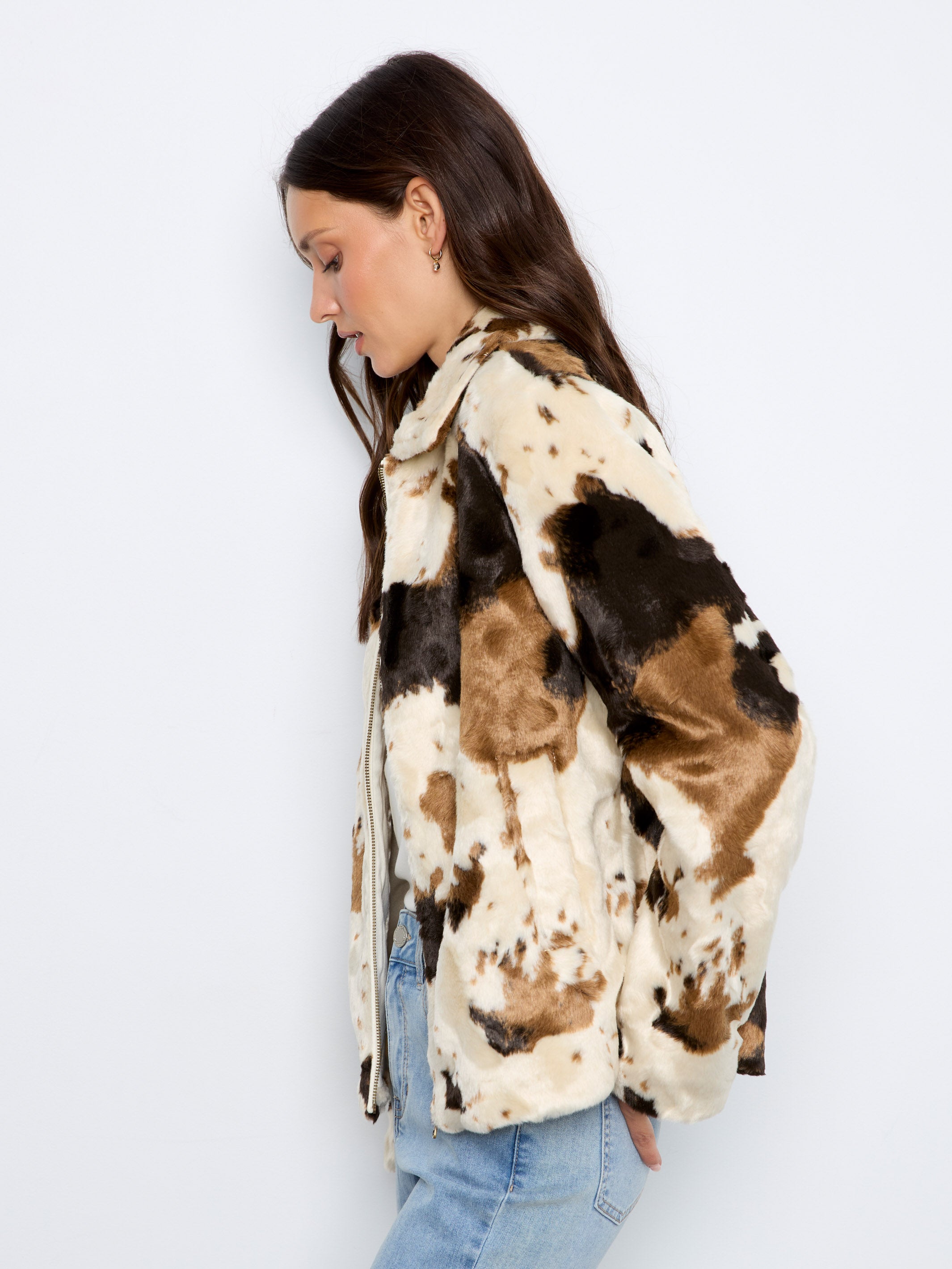 Charlie B It's One the Cover Cow Faux Fur Jacket