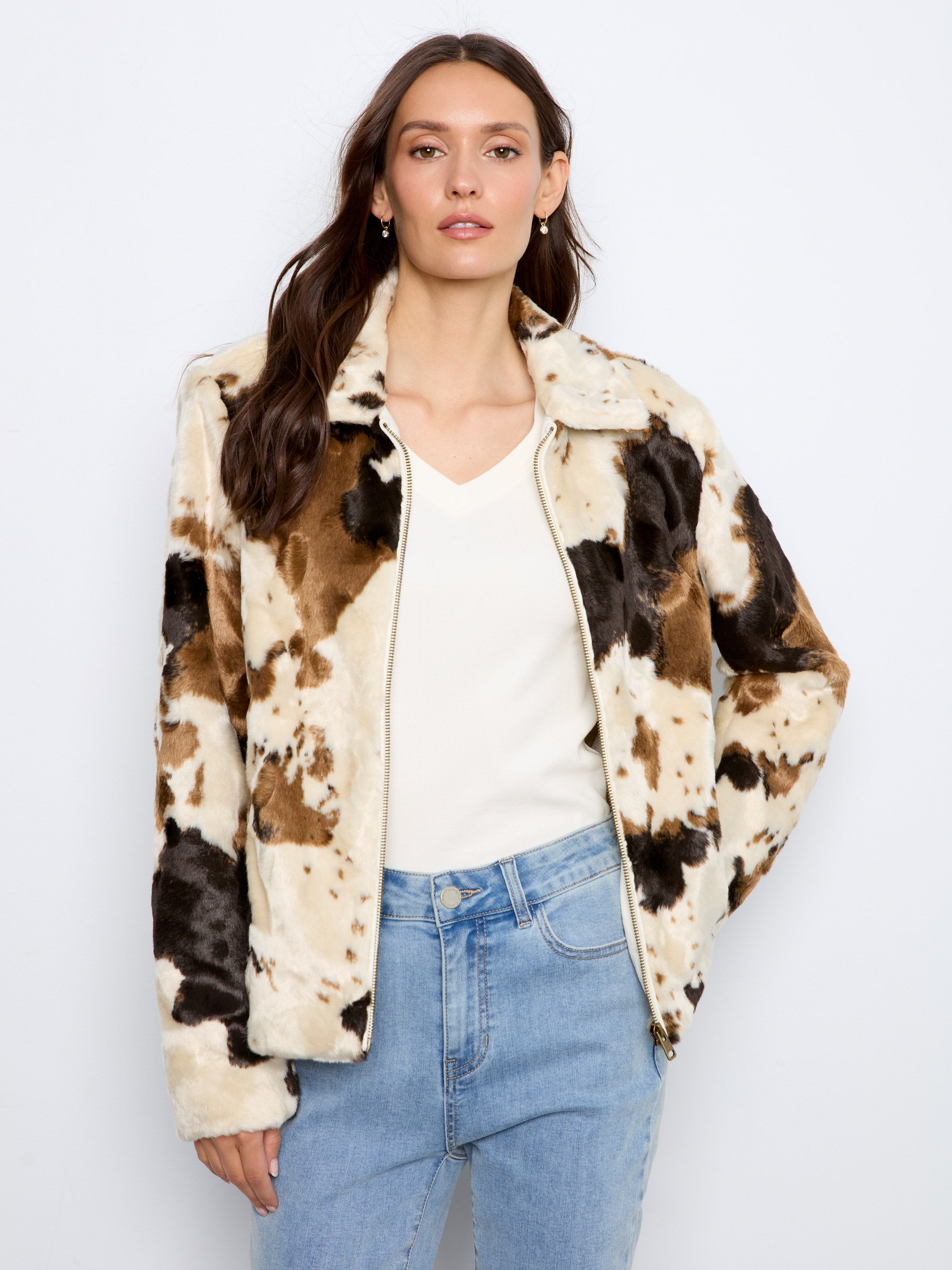 Charlie B It's One the Cover Cow Faux Fur Jacket