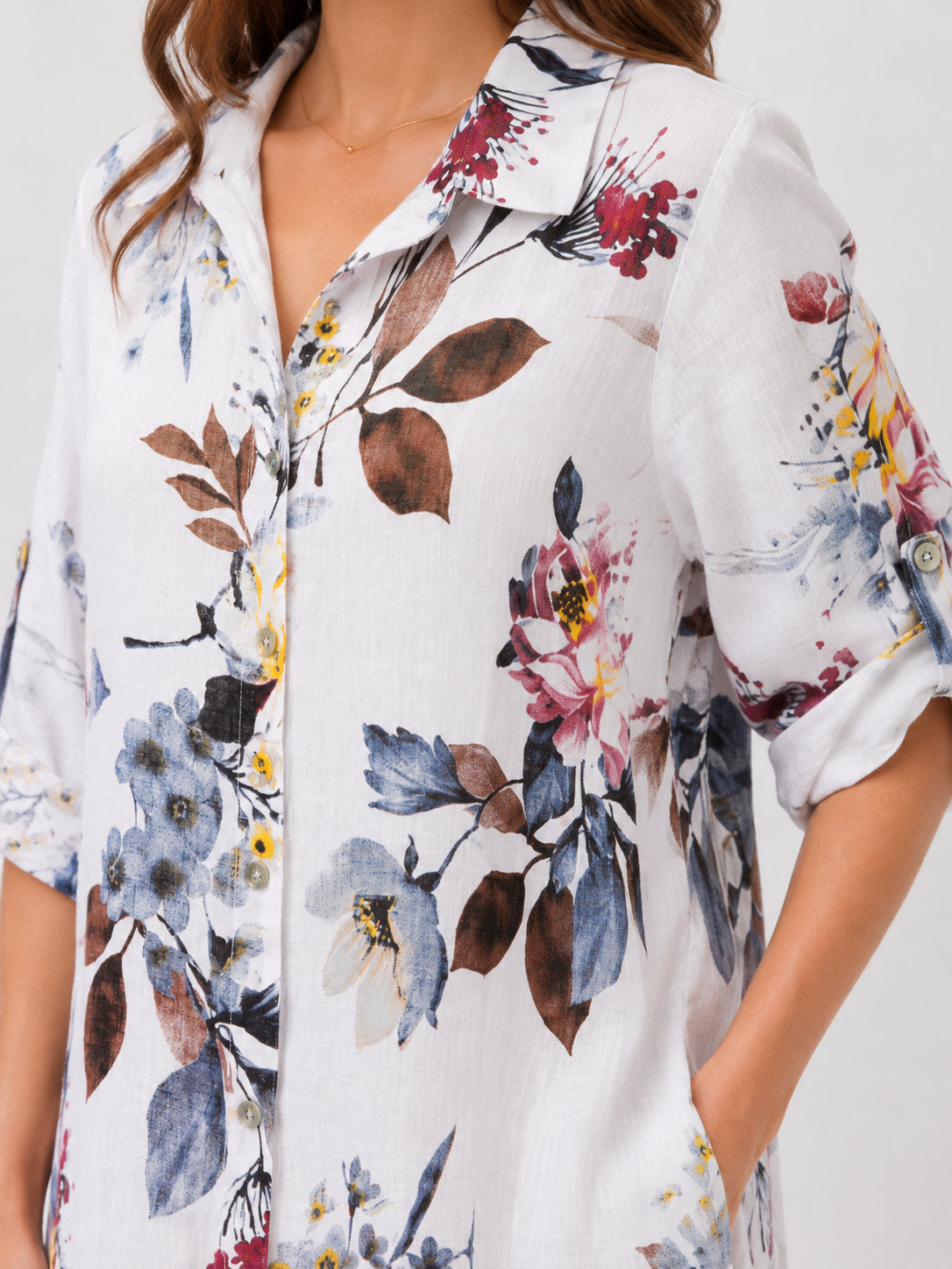 Deanna Floral Linen Button Front Dress